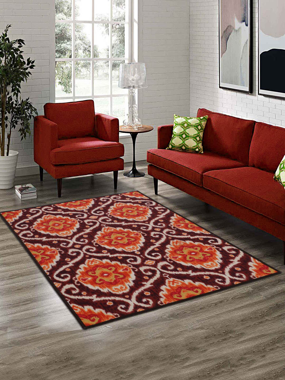 

RUGSMITH Brown & Orange Printed Anti-Skid Carpet