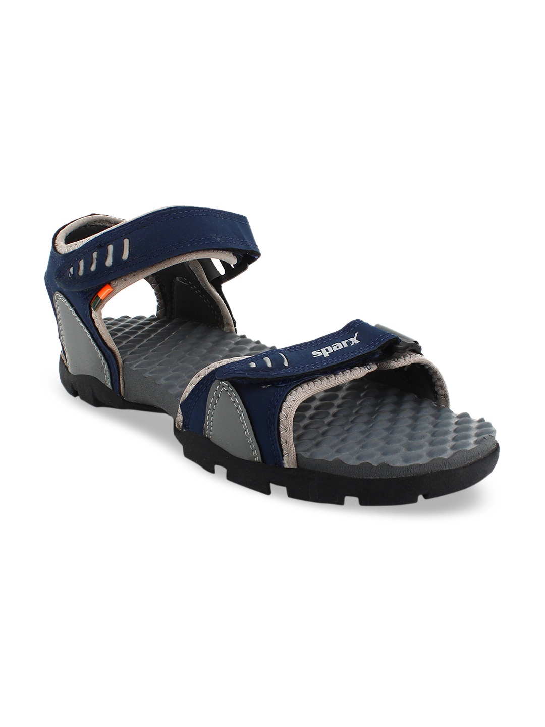 

Sparx Men Navy Blue & Grey Solid Leather Sports Sandals