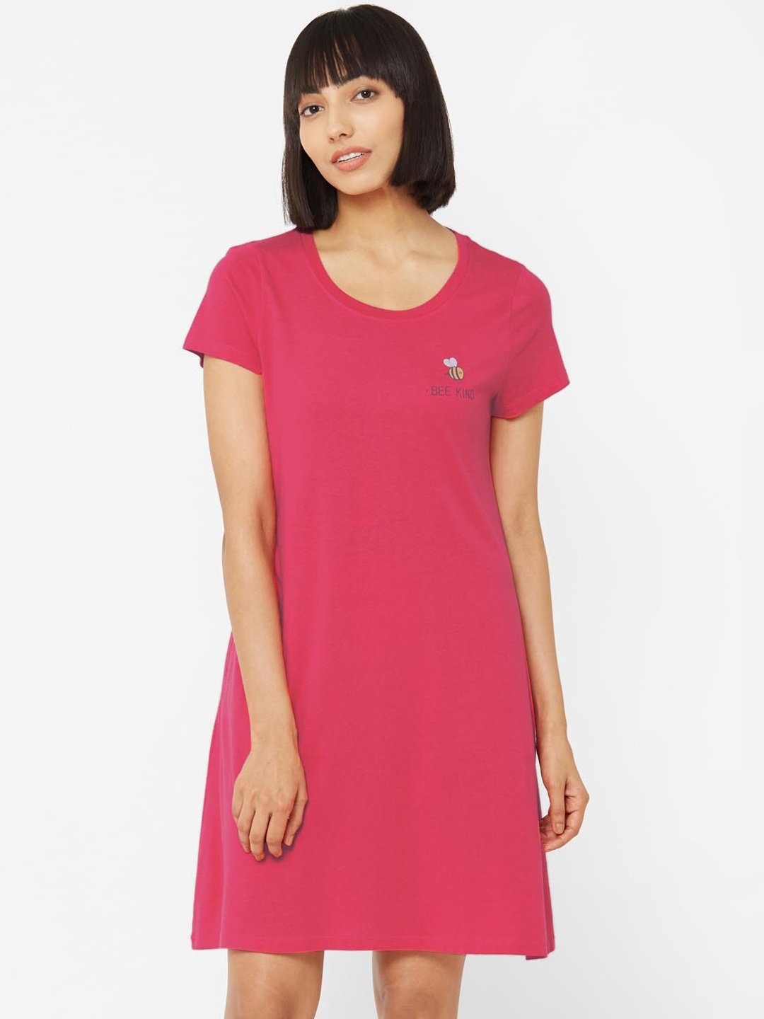 

Soie Women Rose-Coloured Printed Knee Length Nightdress
