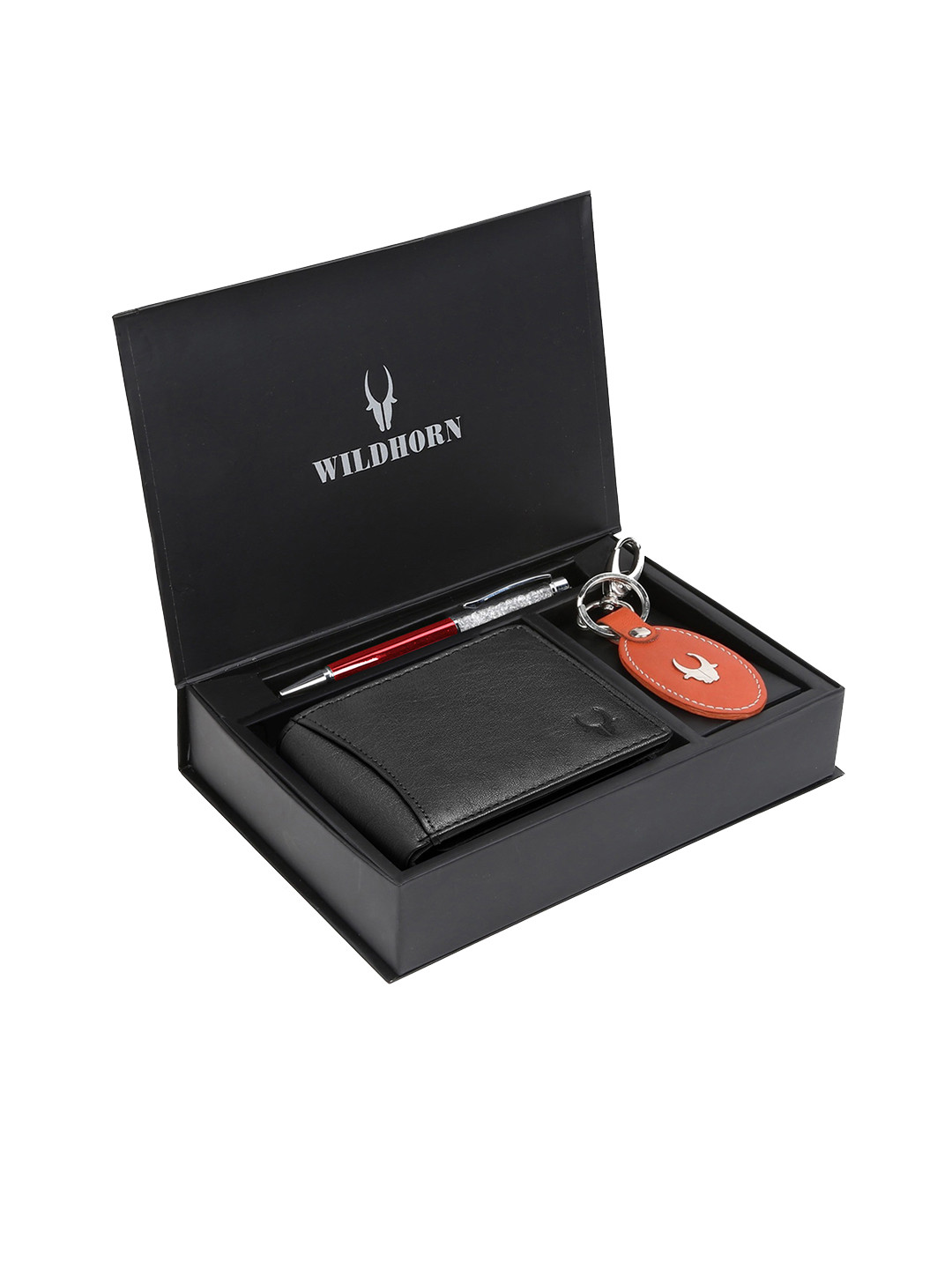 

WildHorn Men Black & Orange RFID Protected Genuine Leather Wallet & Pen Accessory Gift Set