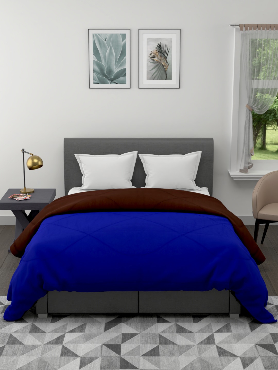 

Clasiko Blue & Brown Solid AC Room 120 GSM Reversible Double Bed Quilt