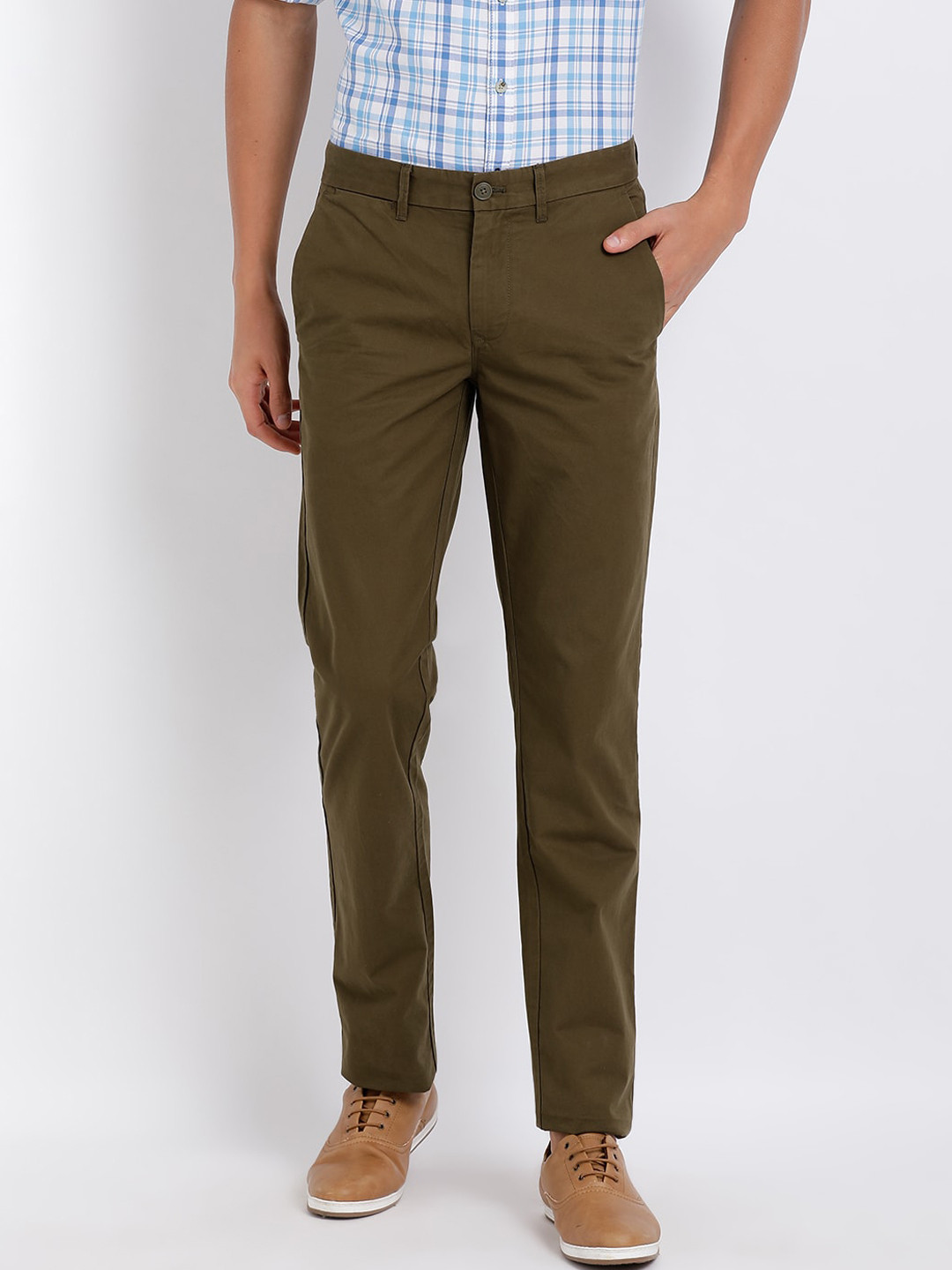 

t-base Men Olive Green Slim Fit Solid Chinos