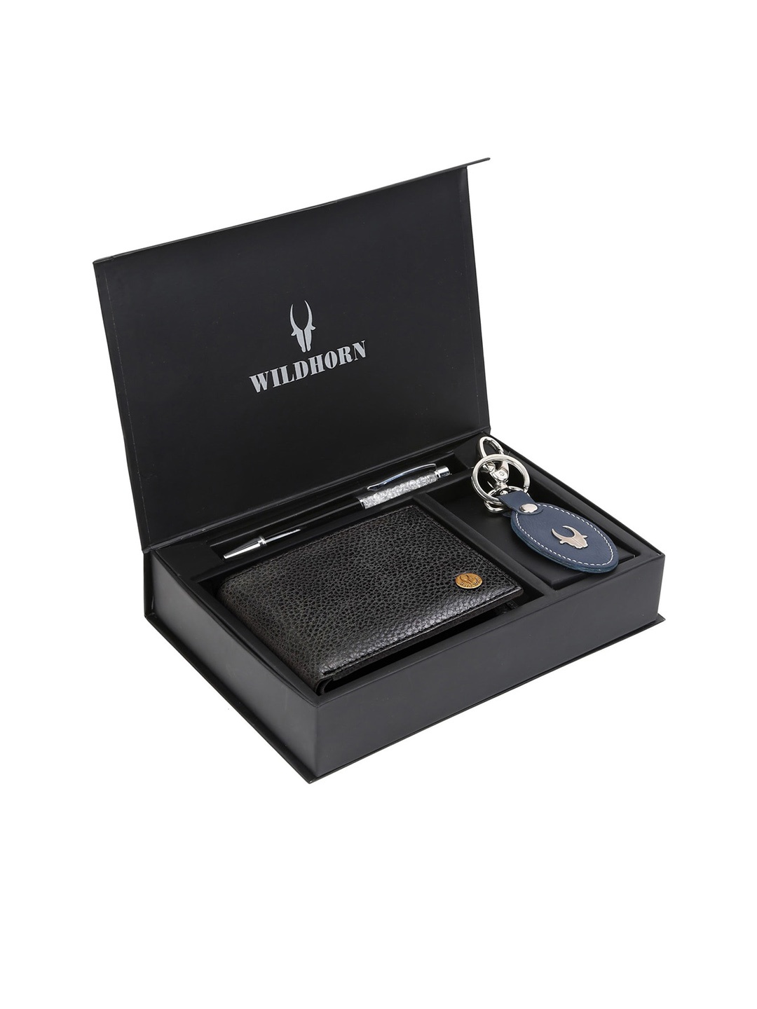 

WildHorn Men Black & Blue RFID Protected Genuine Leather Accessory Gift Set