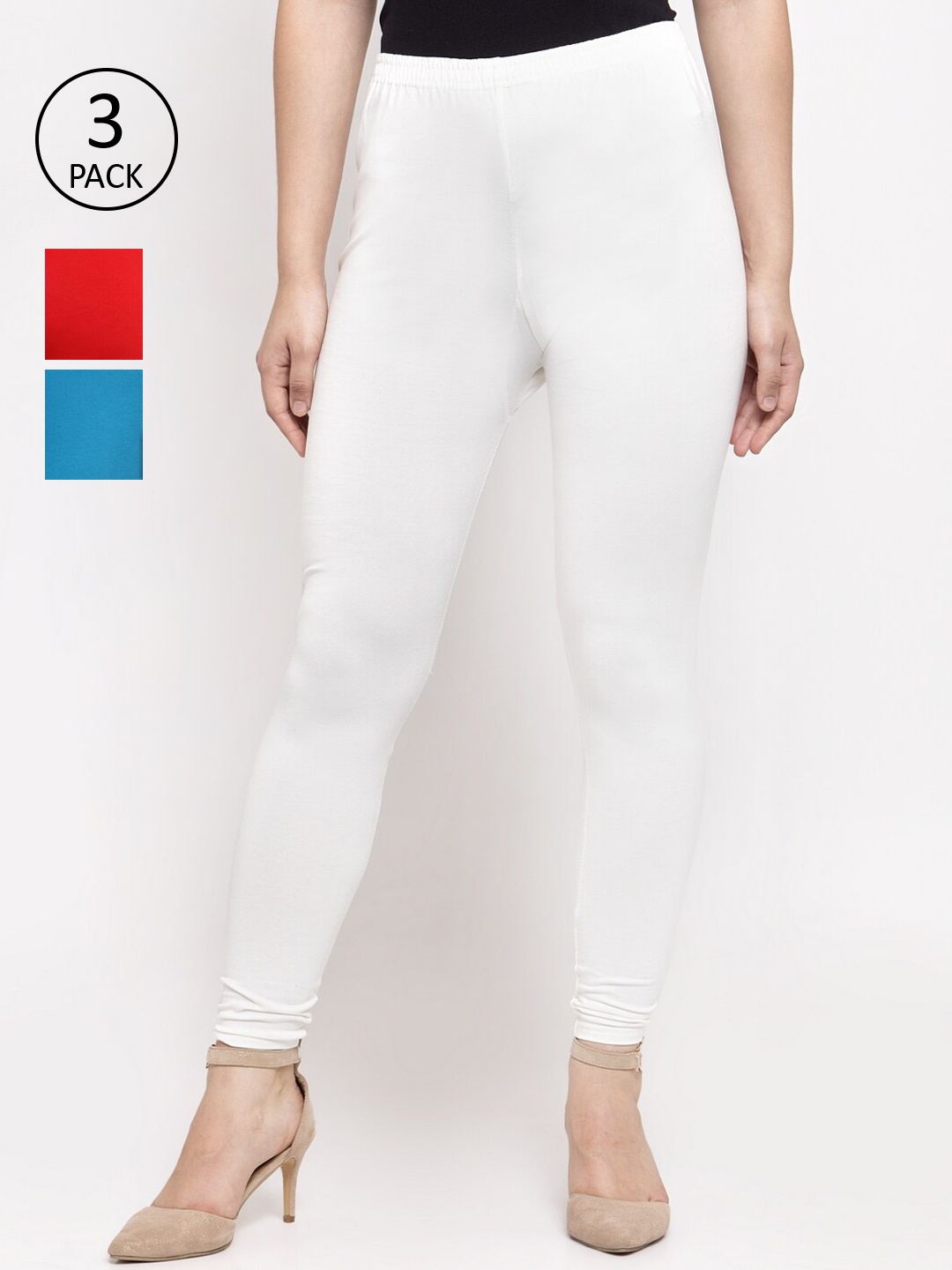 

GRACIT Women Pack Of 3 Solid Leggings, White