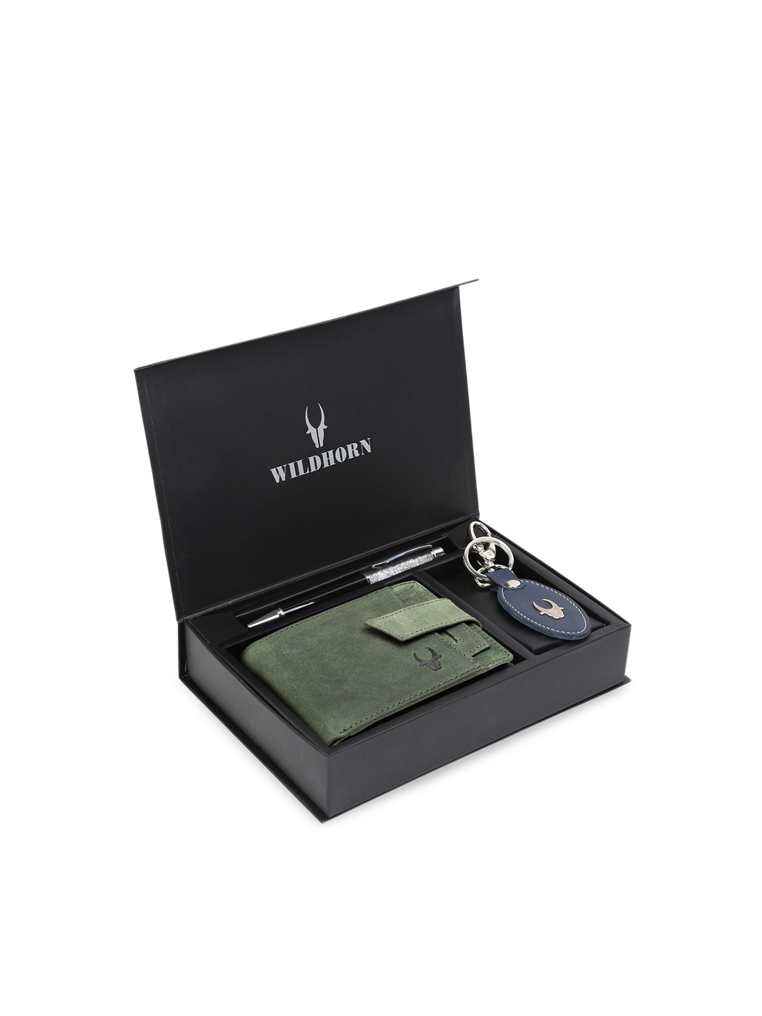 

WildHorn Men Green & Blue RFID Protected Genuine Leather Accessory Gift Set