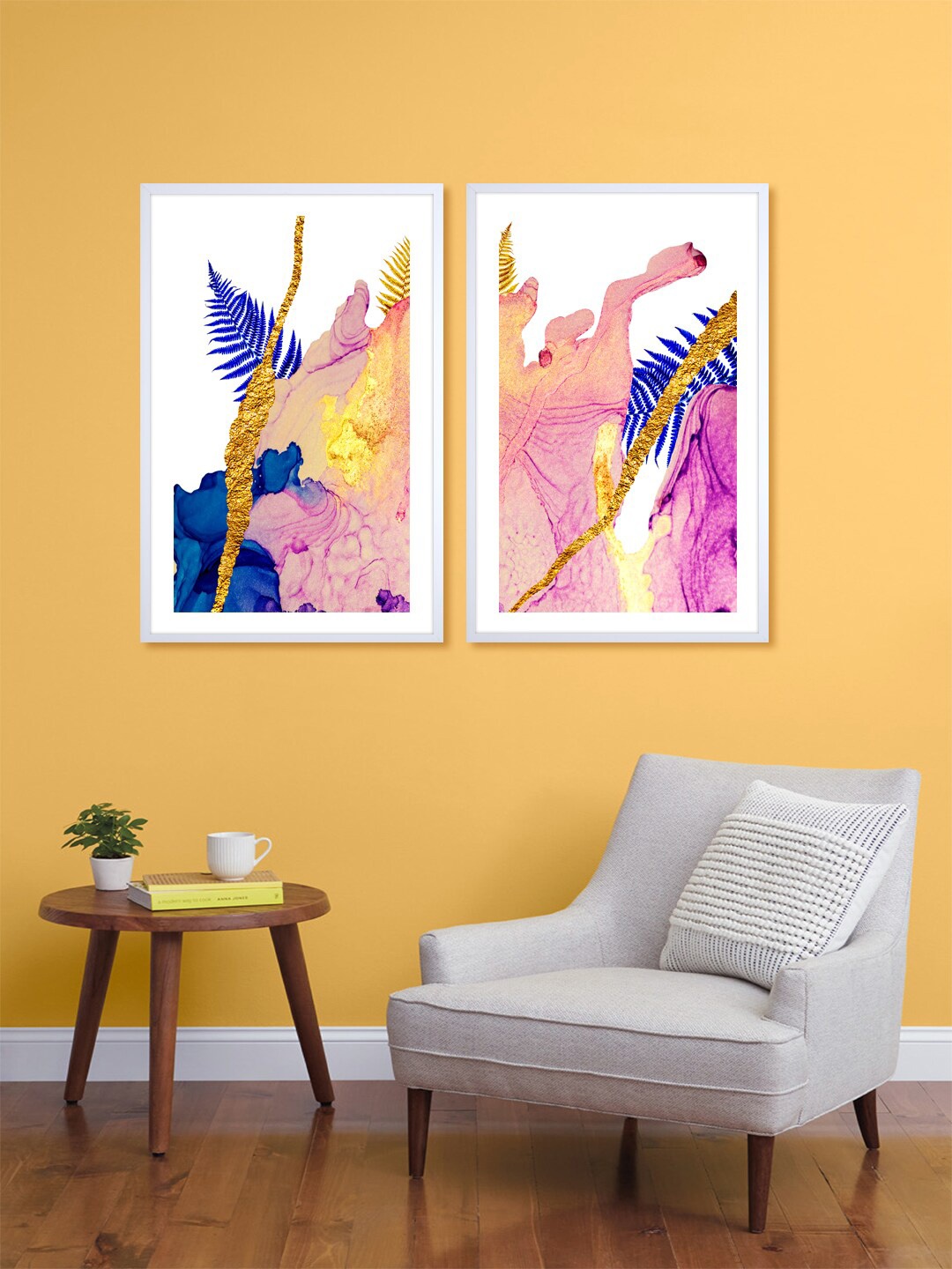 

999Store Set Of 2 Pink & Blue Abstract Printed Wall Art