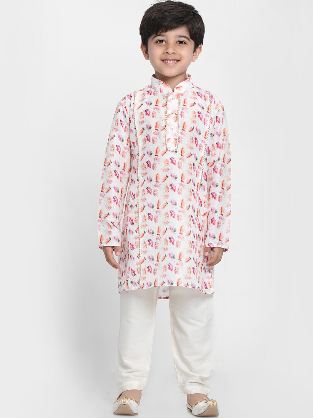 JBN Creation Boys White & Cream-Coloured Printed Kurta with Pyjamas