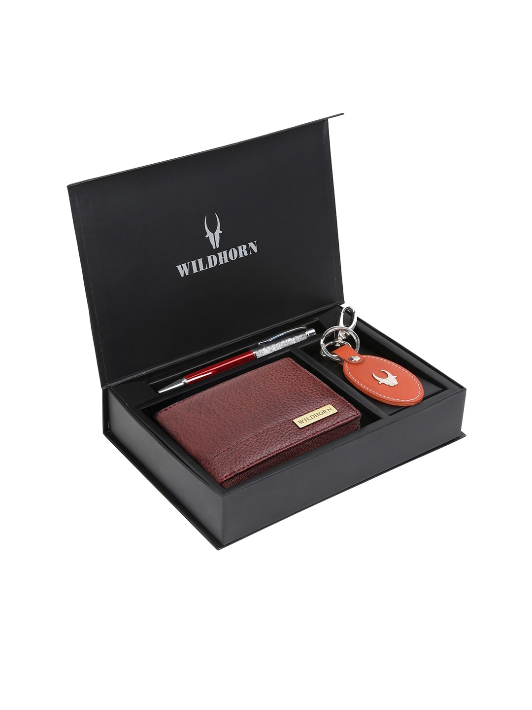 WildHorn Men RFID Protected Genuine Leather Accessory Gift Set, Brown