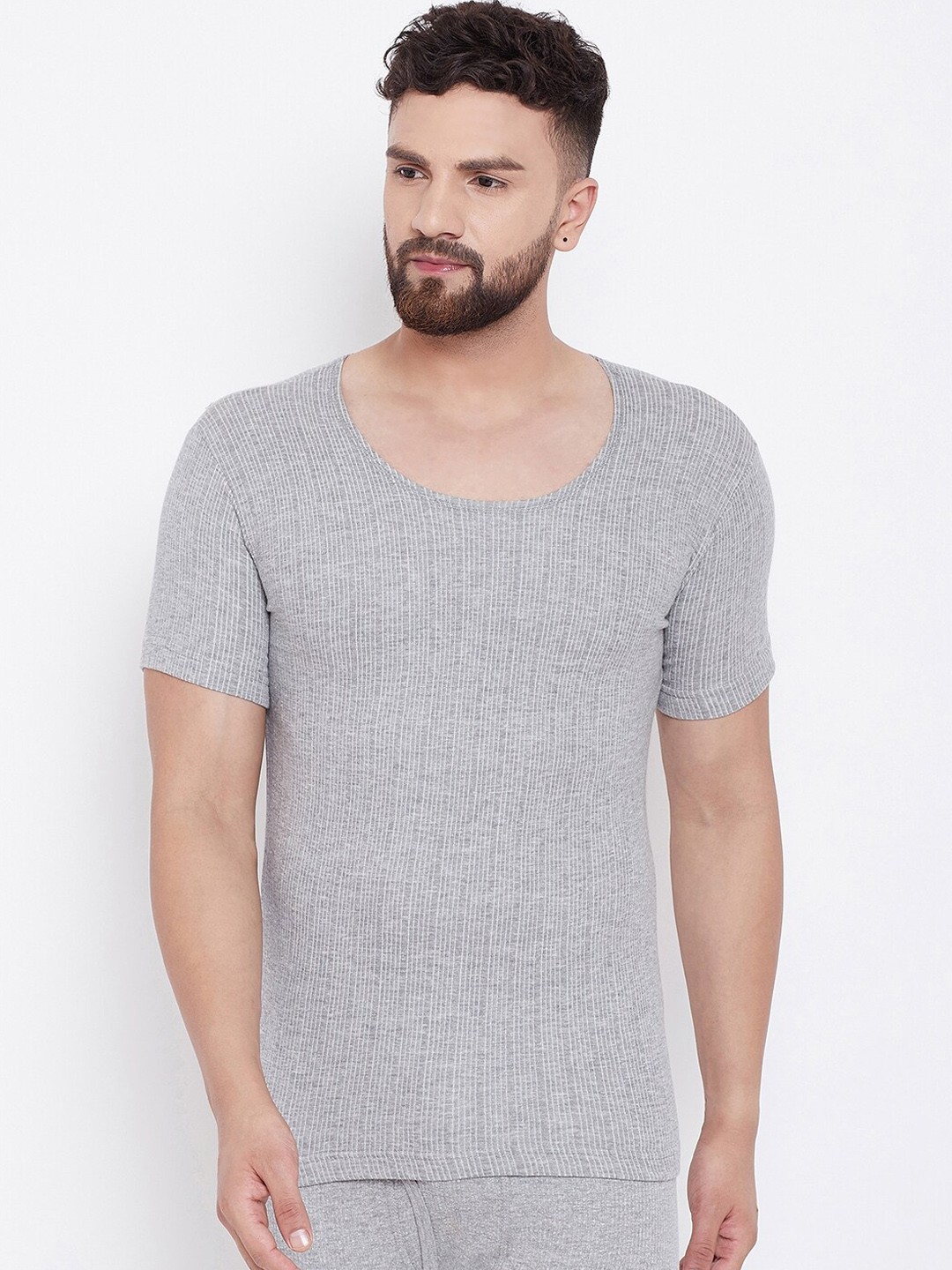 

NEVA Men Grey Striped Thermal T-Shirt