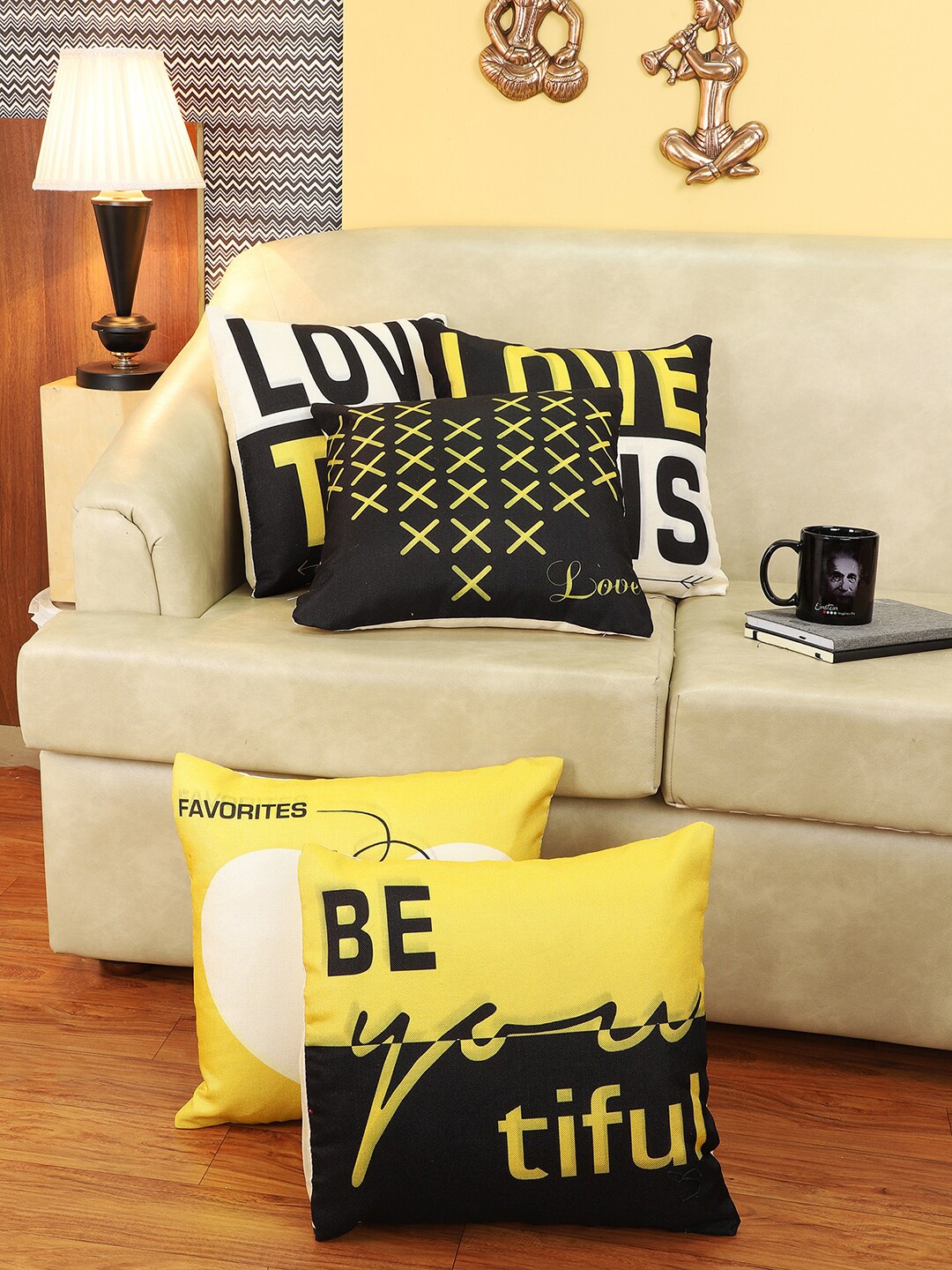 

CDI Yellow & Black Set of 5 Quirky Square Cushion Covers