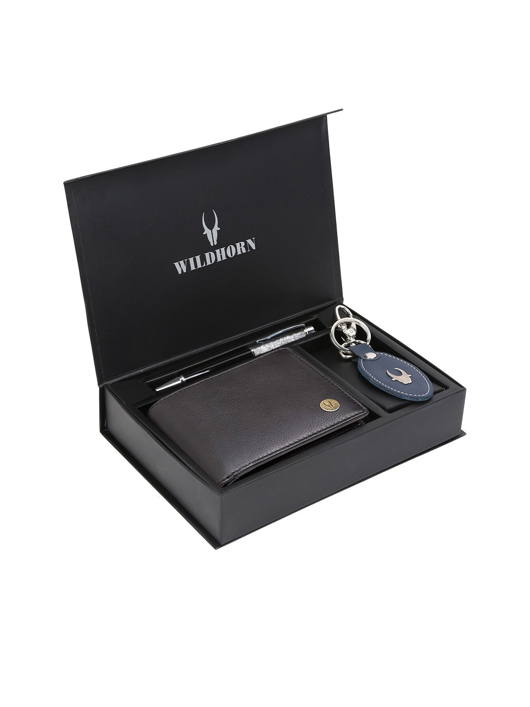WildHorn Men RFID Protected Genuine Leather Accessory Gift Set, Black