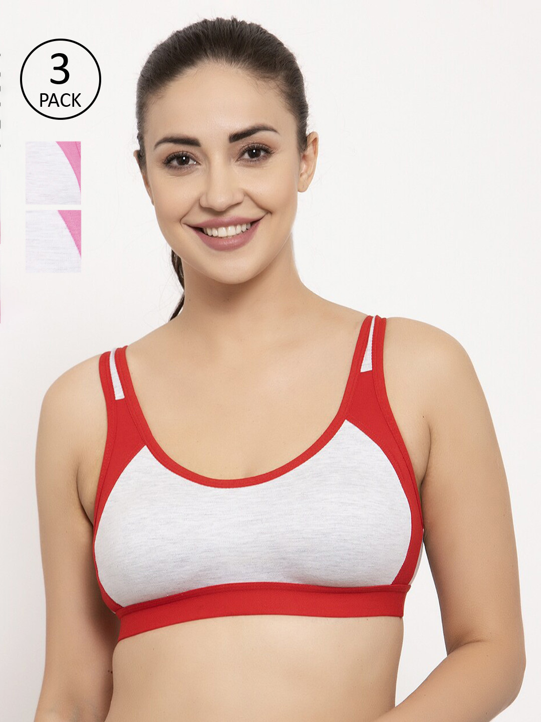 

GRACIT Pack Of 3 Colourblocked Non-Wired Non Padded Sports Bras PW16-03-10-10-28, Red