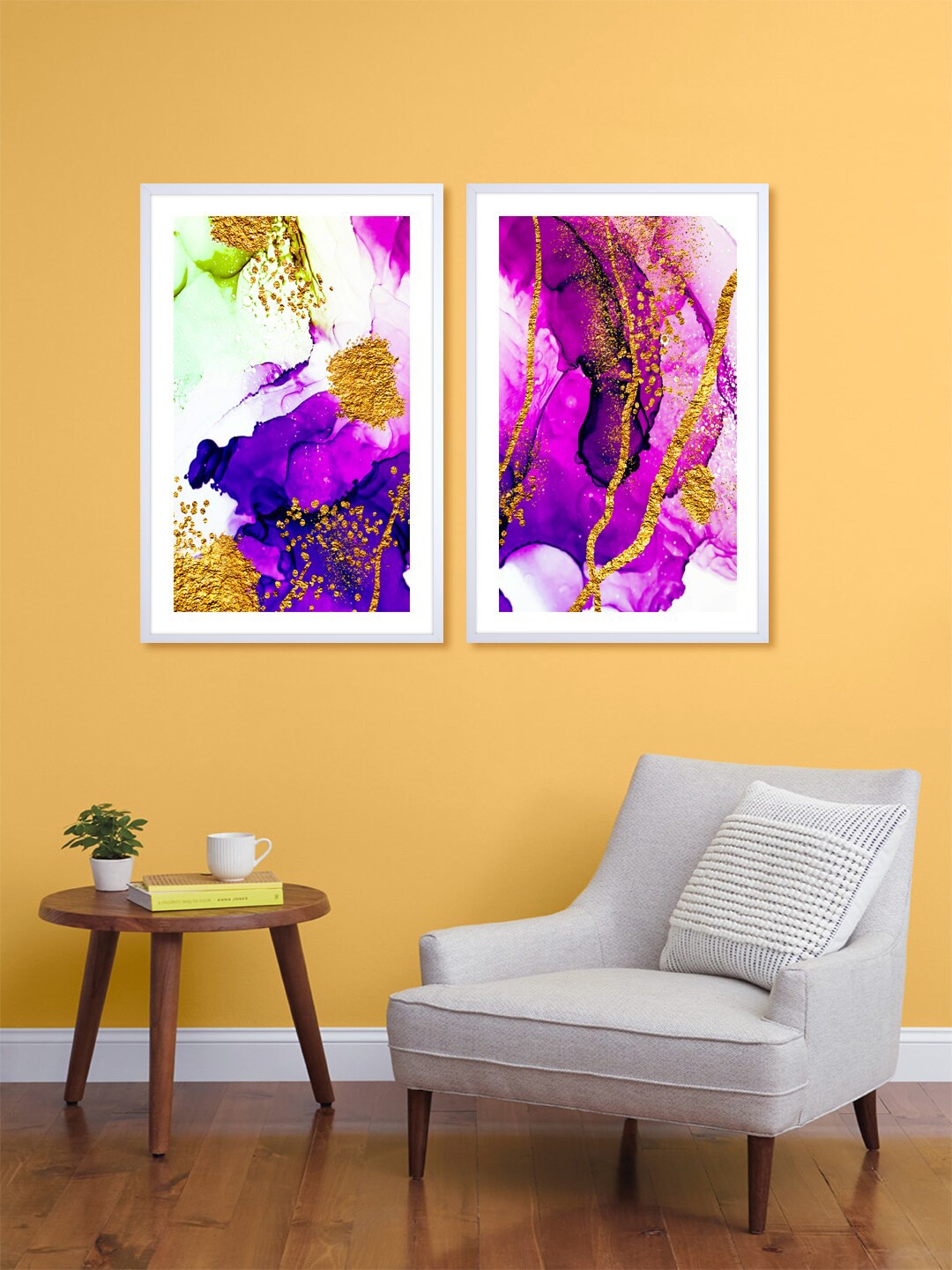 

999Store Set Of 2 Purple & Gold-Toned Abstract Printed Wall Art