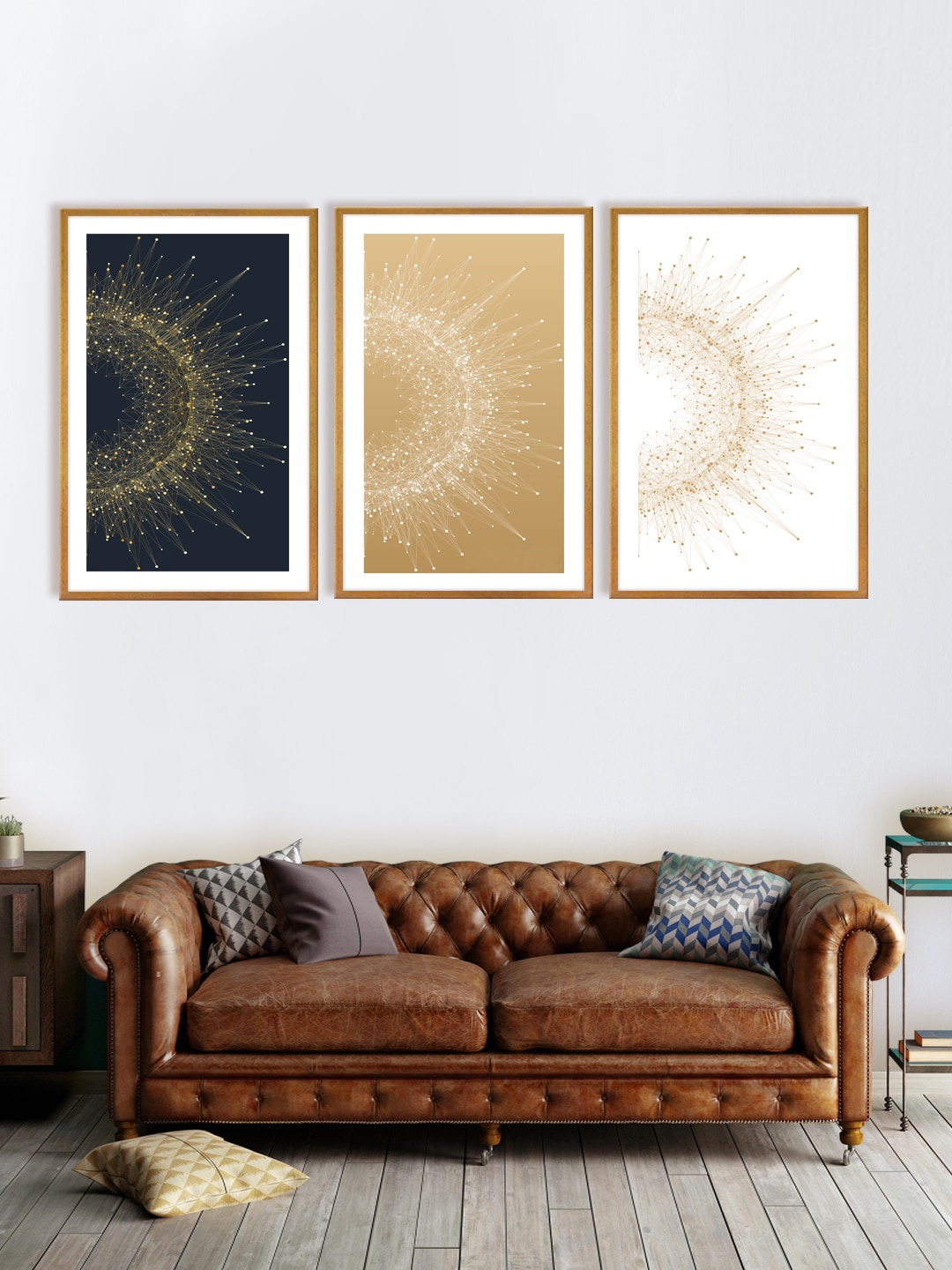 

999Store Set Of 3 Black & Brown Abstract Printed Wall Art
