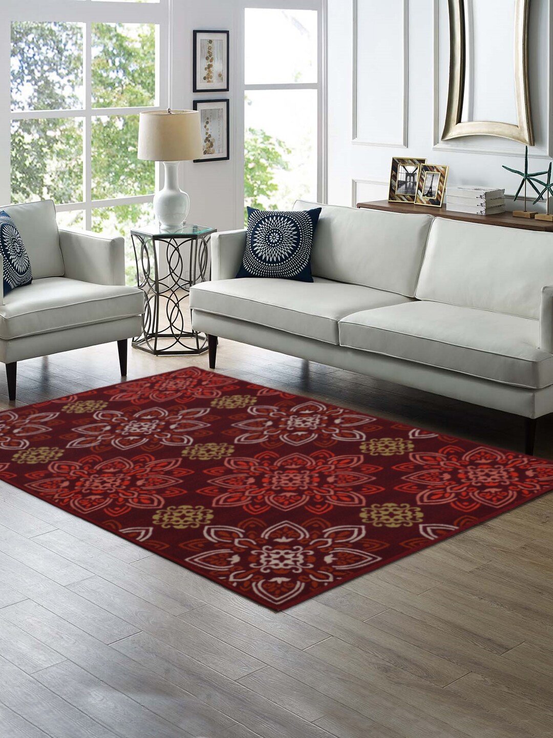 

RUGSMITH Maroon & Beige Printed Premium Quality Anti-Skid Carpet