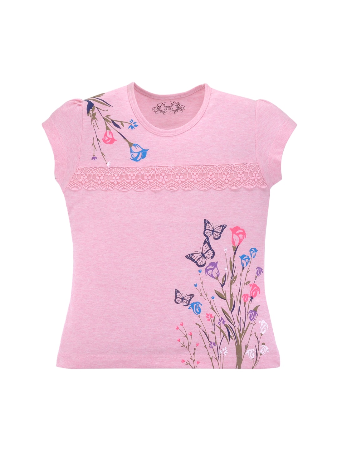 

FEMEA Girls Pink & Green Printed Pure Cotton Top