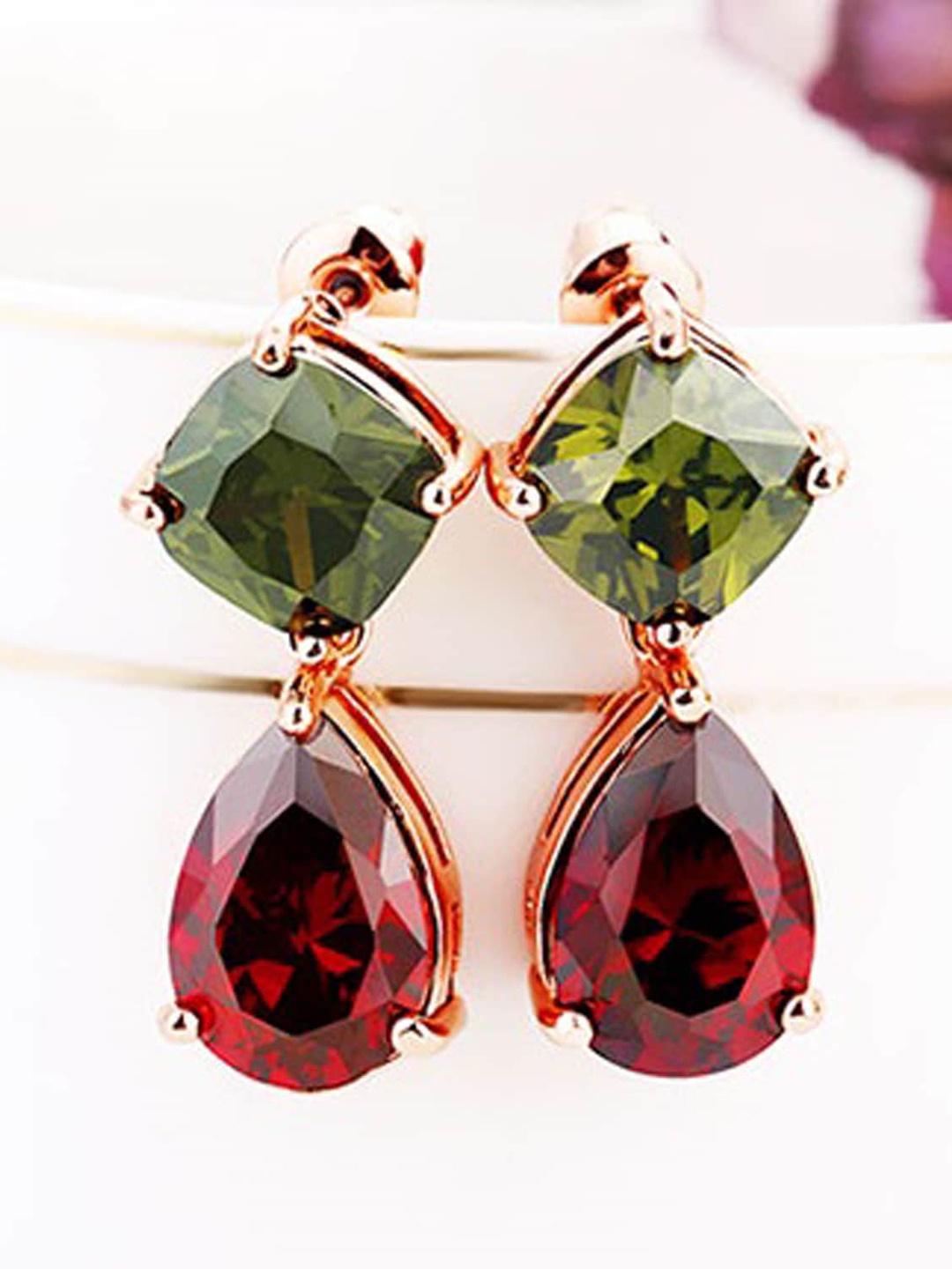 

Sukkhi Rhodium-Plated Green & Red Teardrop Earrings