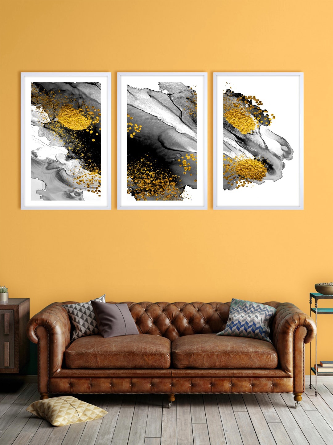 

999Store Set Of 3 White & Grey Abstract Printed Wall Art