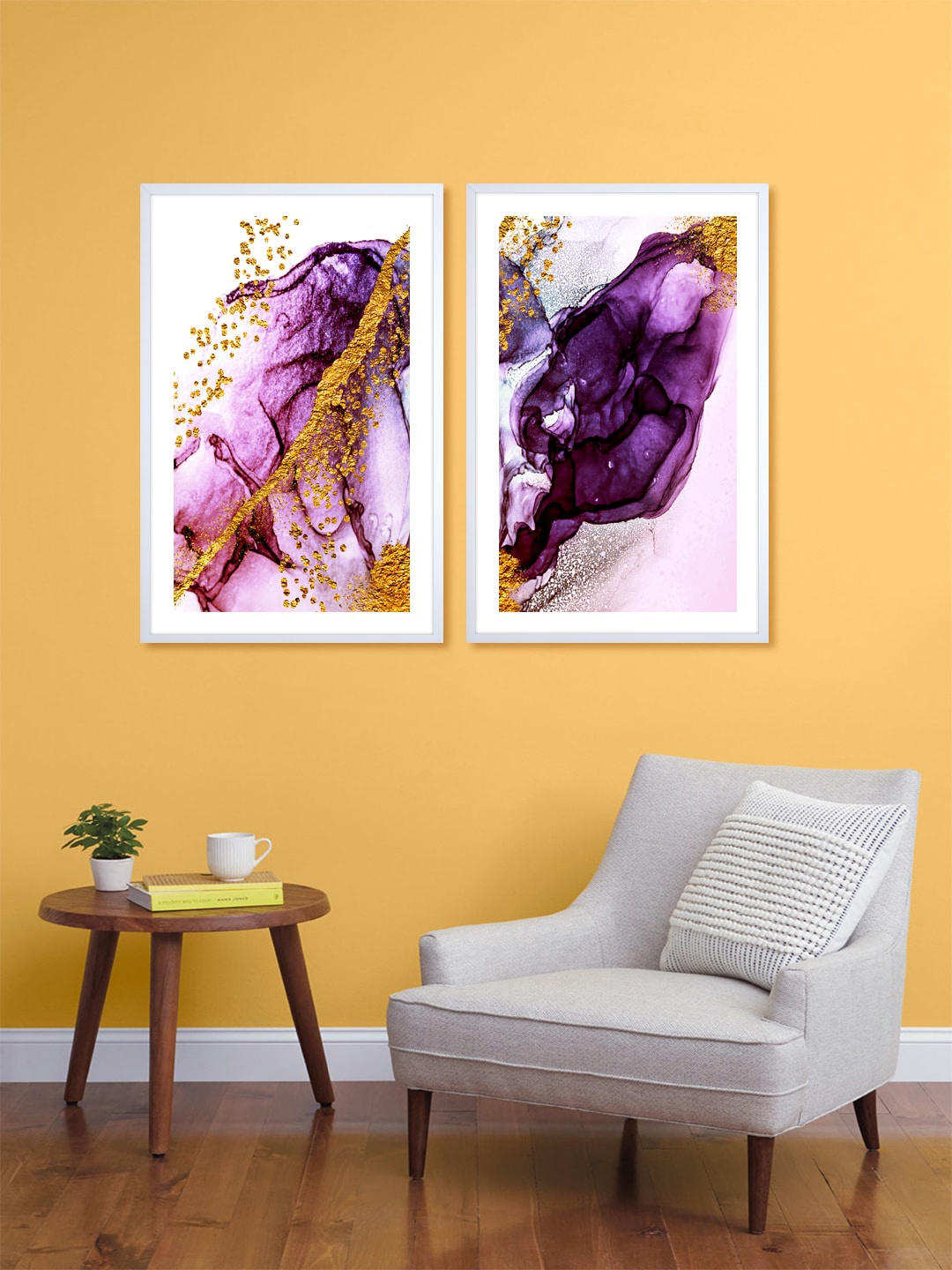 

999Store Set Of 2 Purple & Gold-Toned Abstract Printed Wall Arts