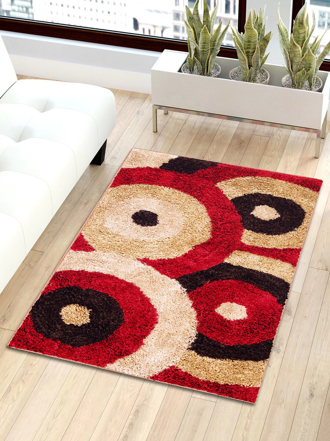 

Story@home Red & Beige Geometric Shaggy Anti-Skid Fur Carpet