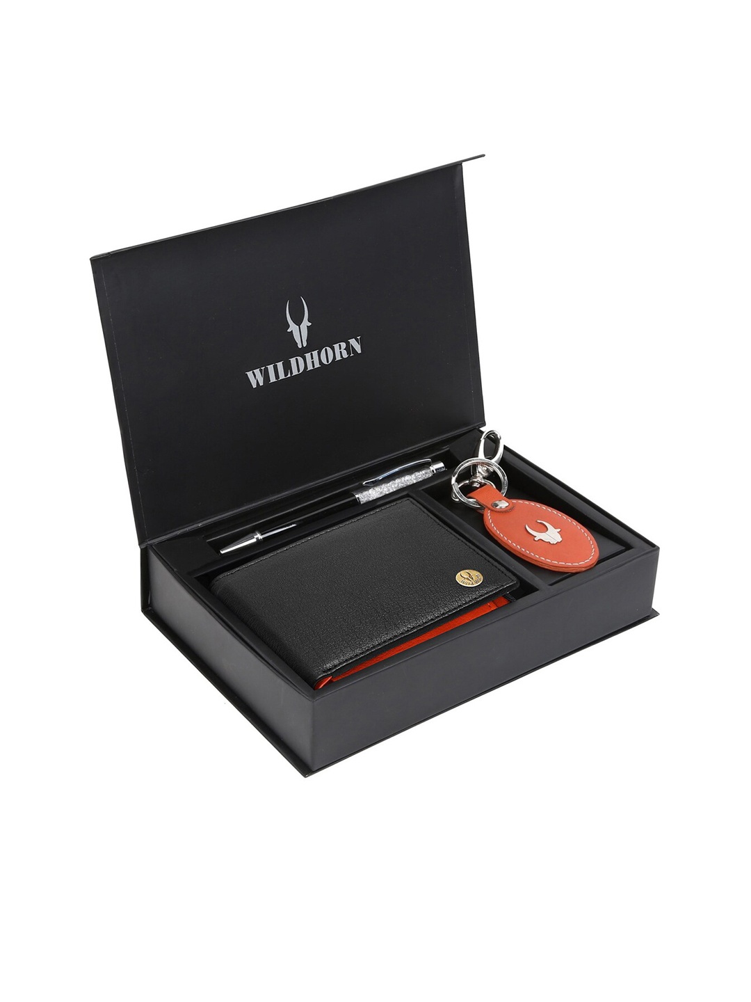 

WildHorn Men RFID Protected Genuine Leather Accessory Gift Set, Black