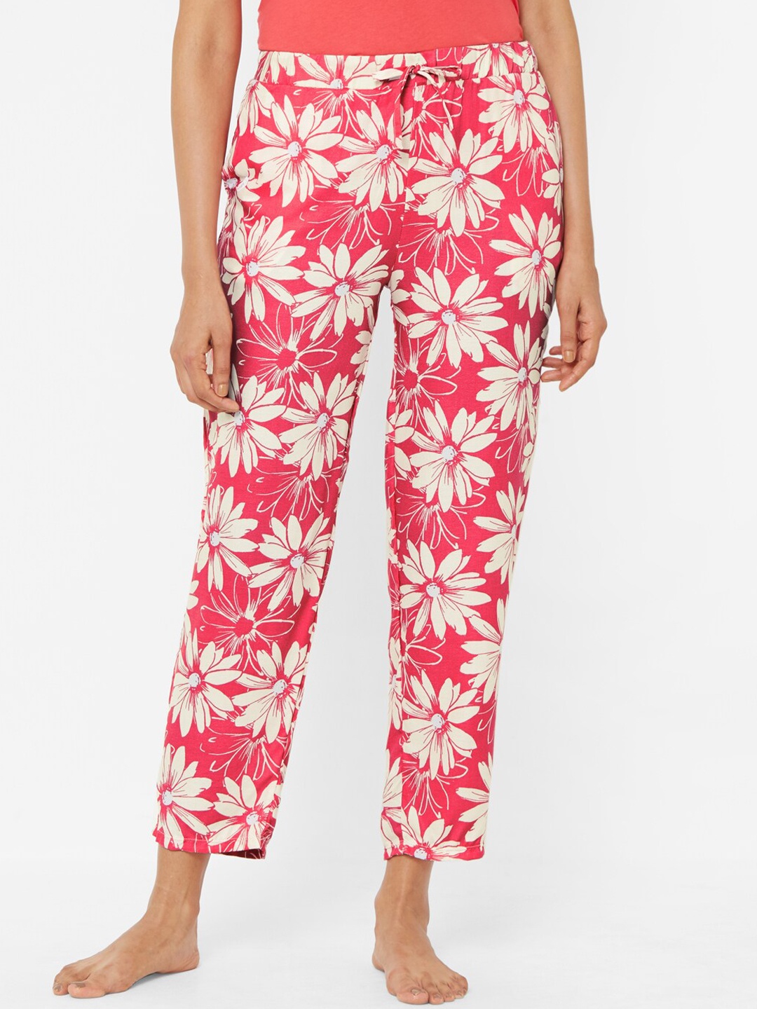 Soie Women Pink & White Floral Printed Lounge Pants
