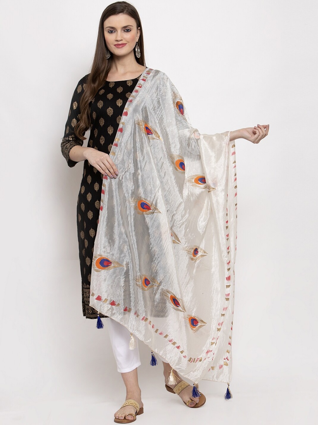 

Clora Creation Off-White & Navy Blue Printed Dupatta