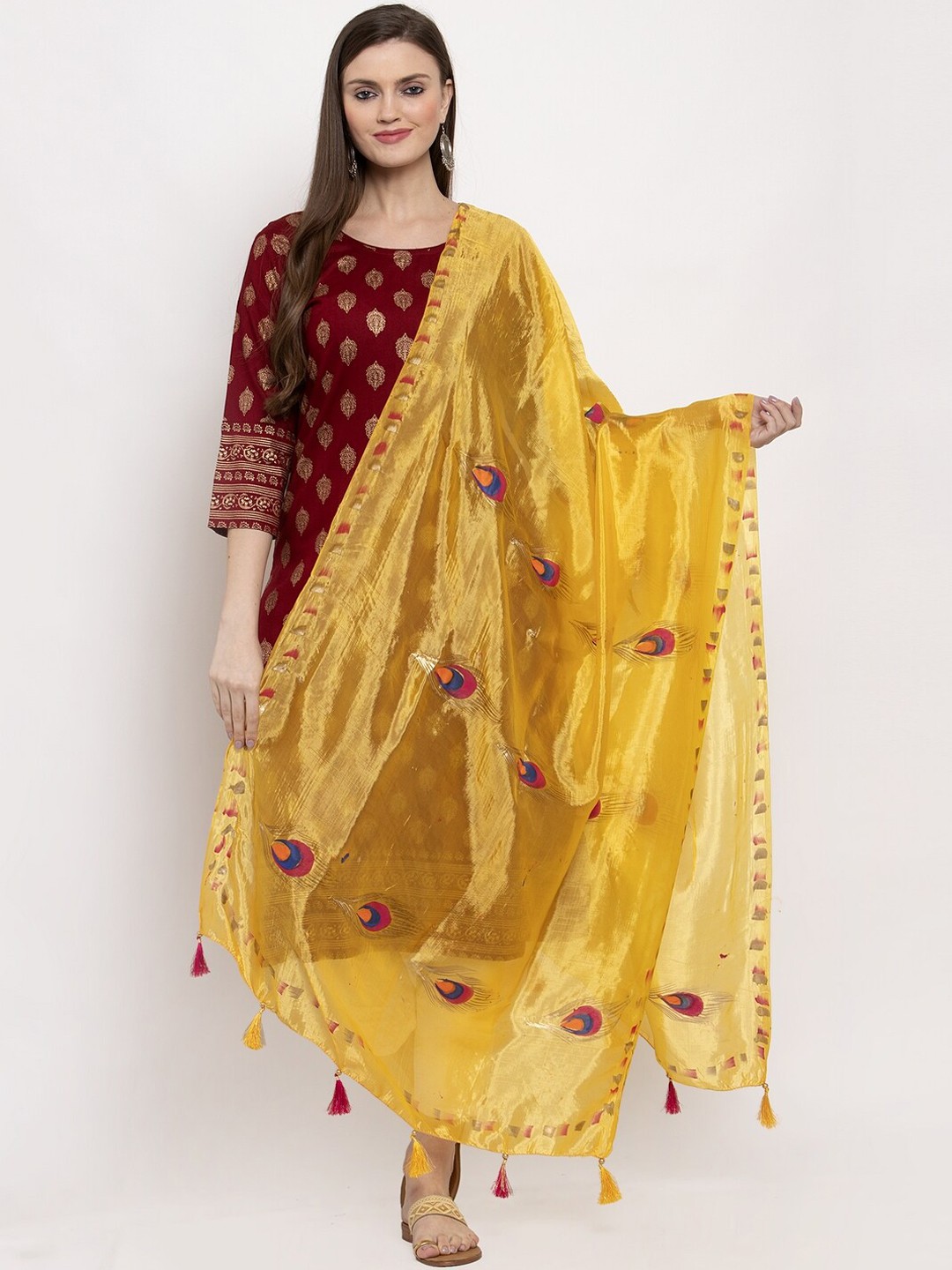 

Clora Creation Yellow Printed Silk Dupatta