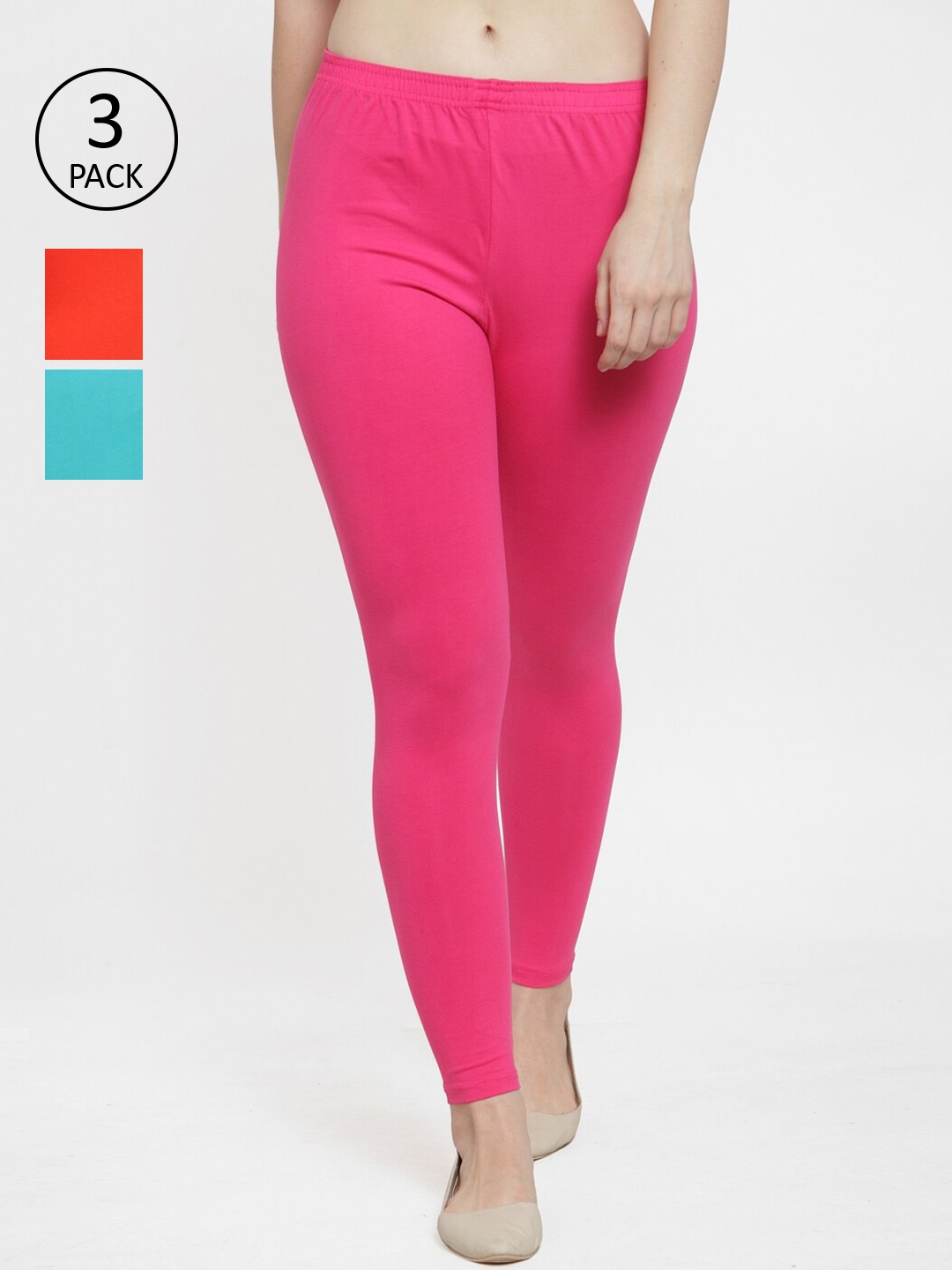 

GRACIT Women Pack Of 3 Solid Leggings, Pink