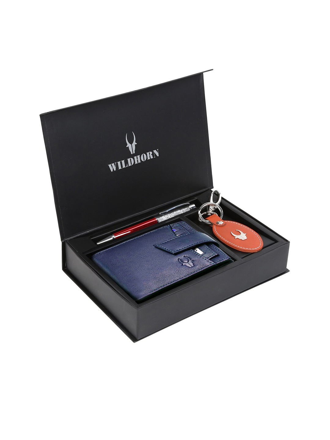 

WildHorn Men Blue & Orange RFID Protected Genuine Leather Accessory Gift Set