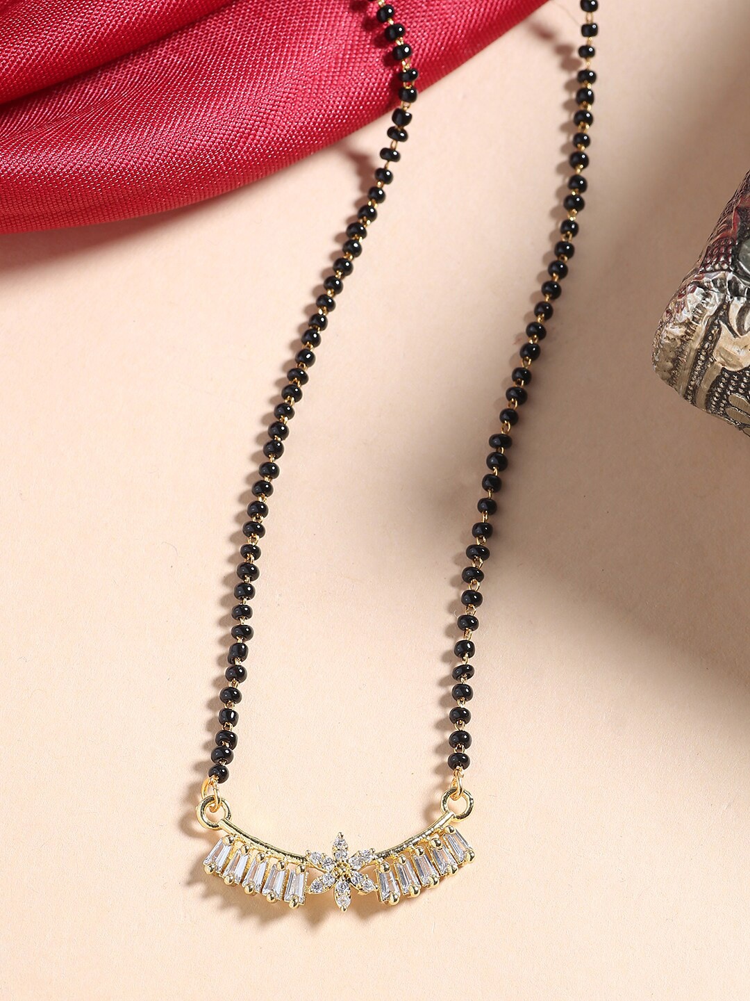 

Shoshaa Gold-Plated Black & White Stone-Studded Beaded Mangalsutra