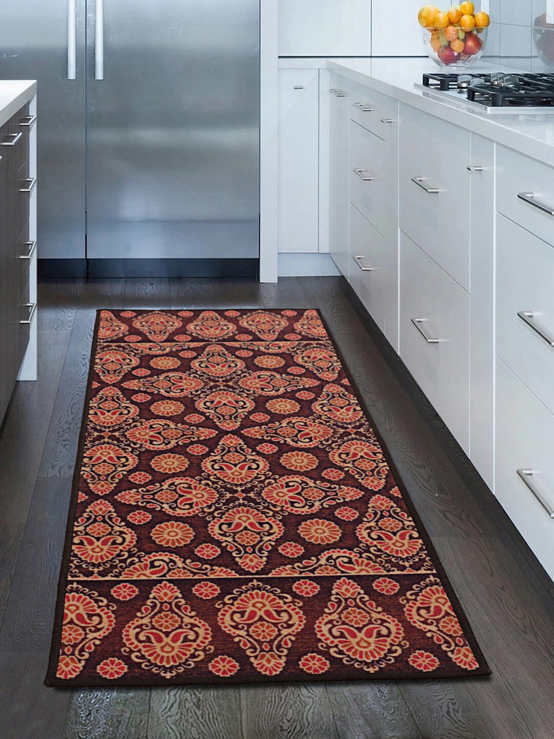 

RUGSMITH Brown & Red Printed Anti-Skid Floor Runner