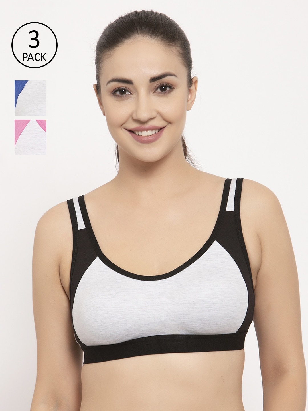 

GRACIT Pack of 3 Multicoloured Colourblocked Non-Wired Non Padded Sports Bras, Multi