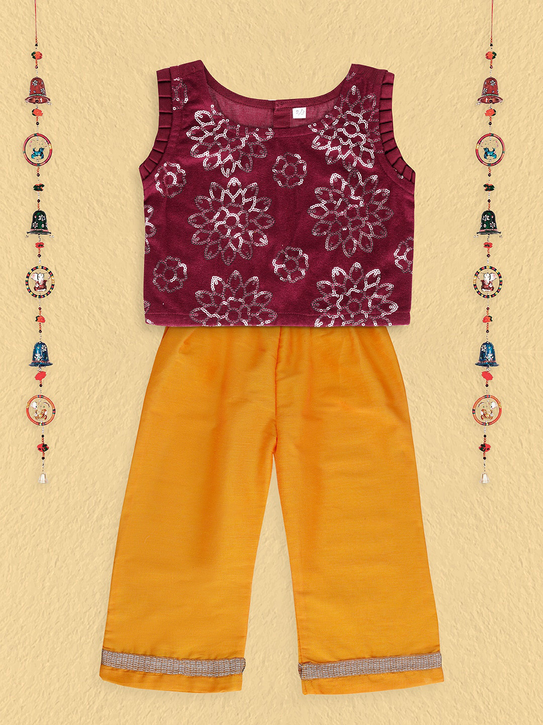 

The Magic Wand Girls Maroon & Gold-Coloured Sequin Embellished Top with Palazzos