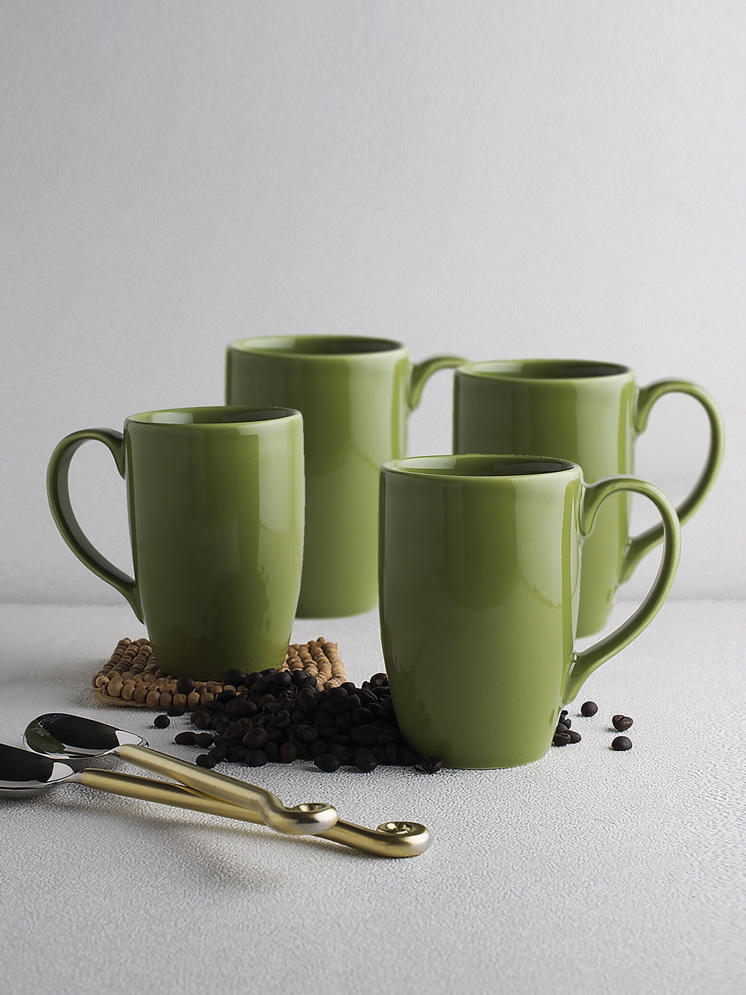

Ariane Set Of 4 Green Solid Coffee Mugs 300 ml