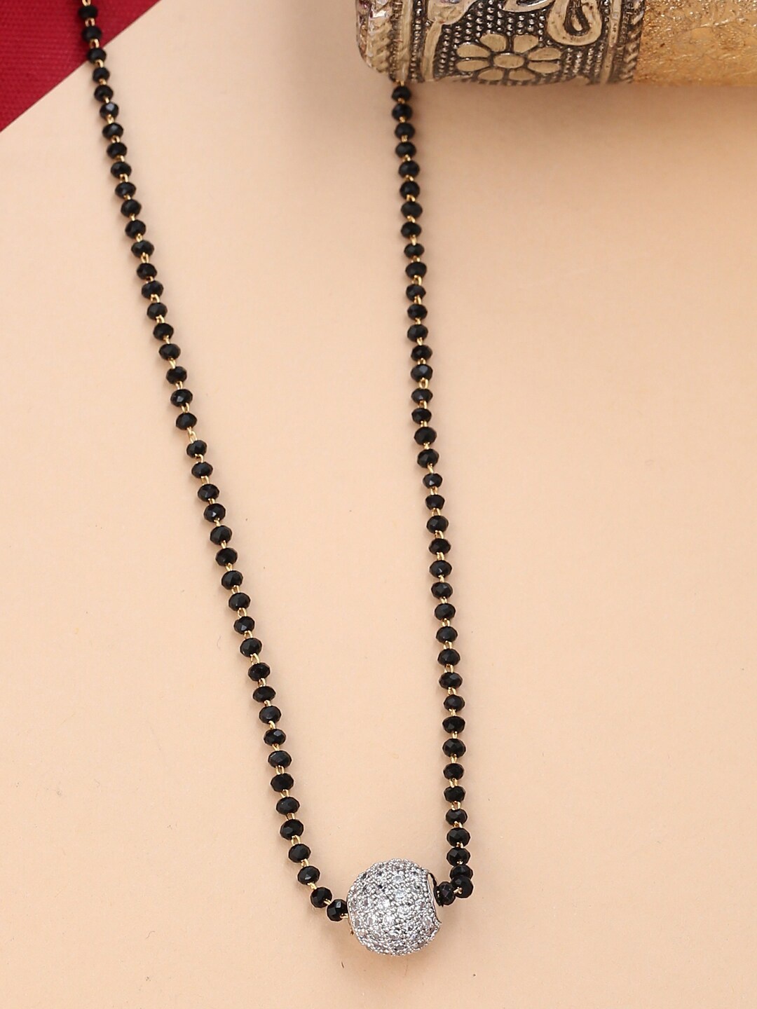 

Shoshaa Gold-Plated Black & White Stone-Studded Beaded Mangalsutra