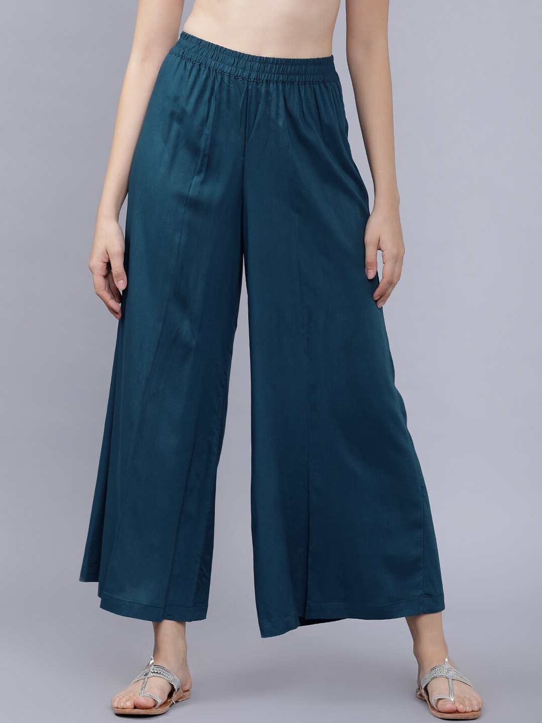

Vishudh Women Teal Blue Solid Straight Palazzos