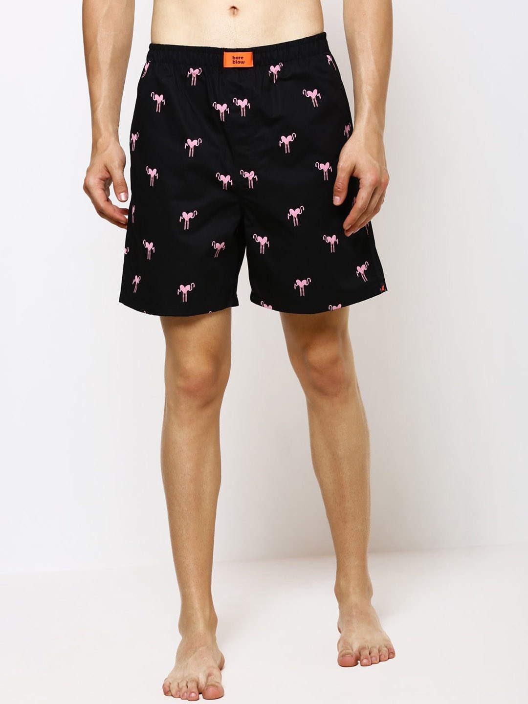 

Bareblow Men Black & Pink Flamingo Printed Boxers BBBX120M