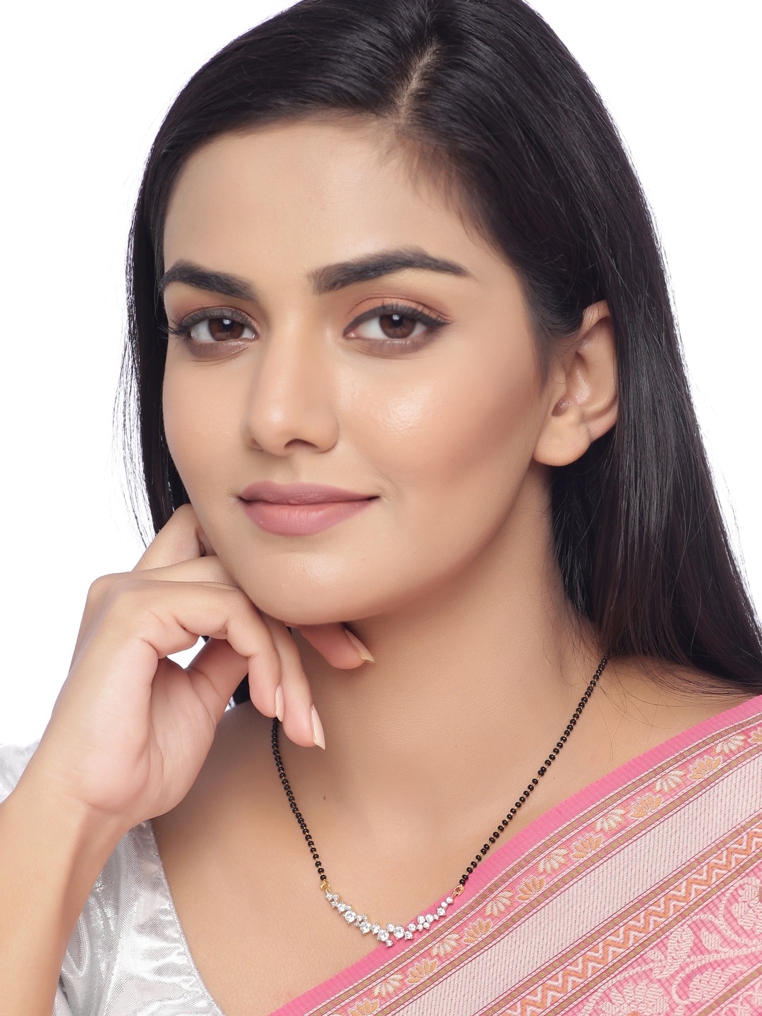 

Shoshaa Gold-Plated & Black Stone-Studded Beaded Mangalsutra