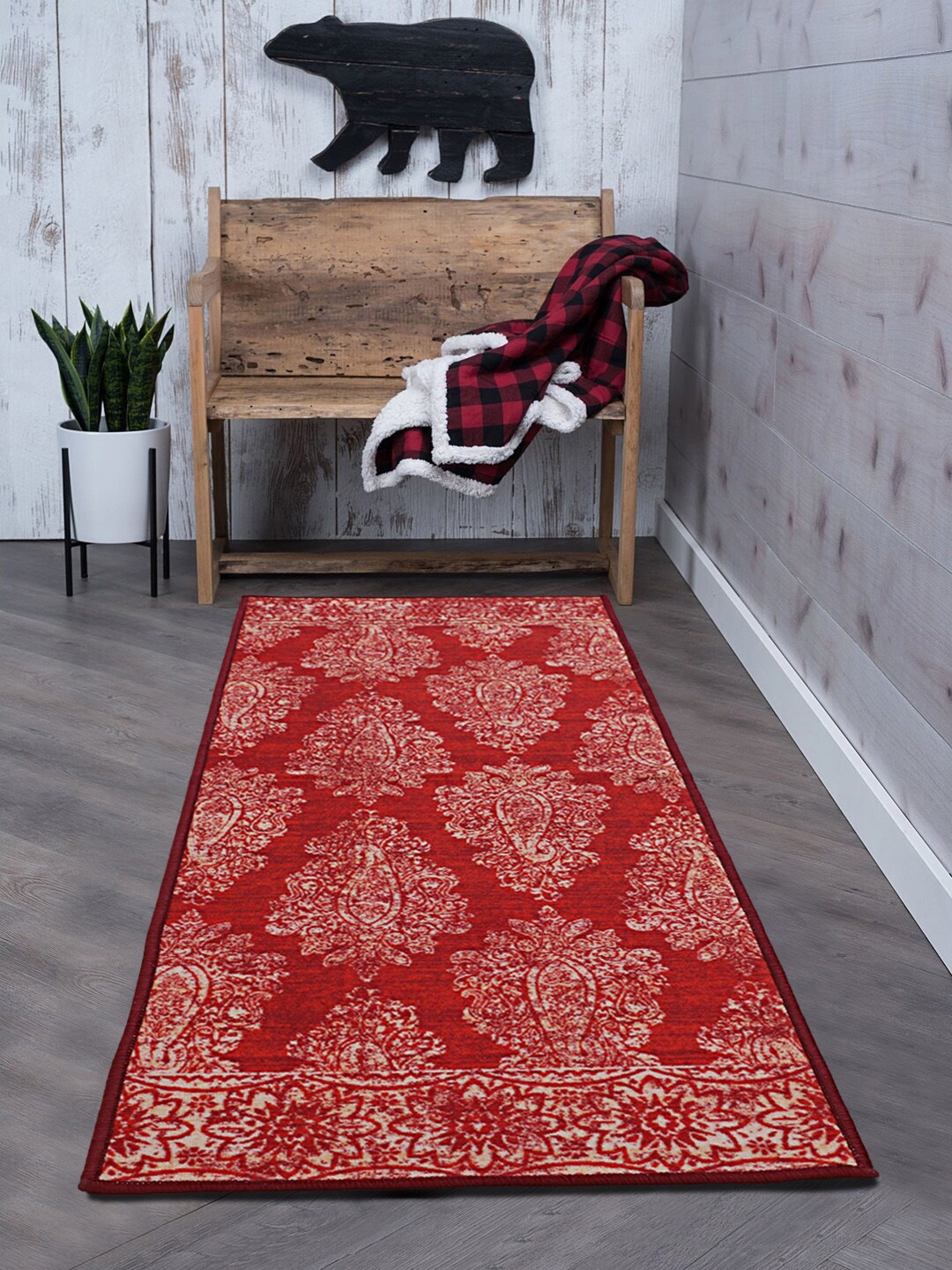 

RUGSMITH Red & White Printed Premium Quality Anti-Skid Floor Runner