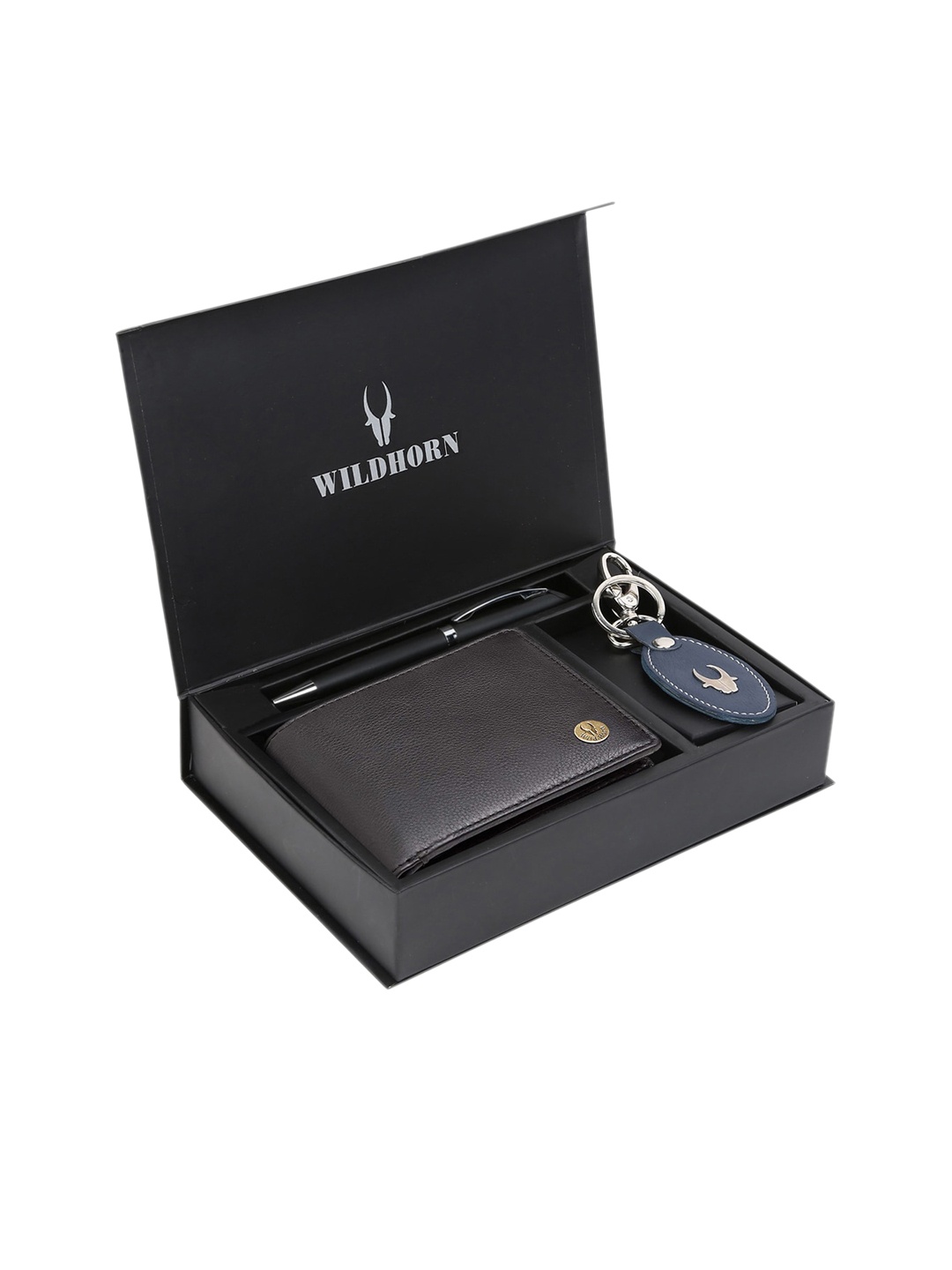 

WildHorn Men Black & Blue RFID Protected Genuine Leather Accessory Gift Set