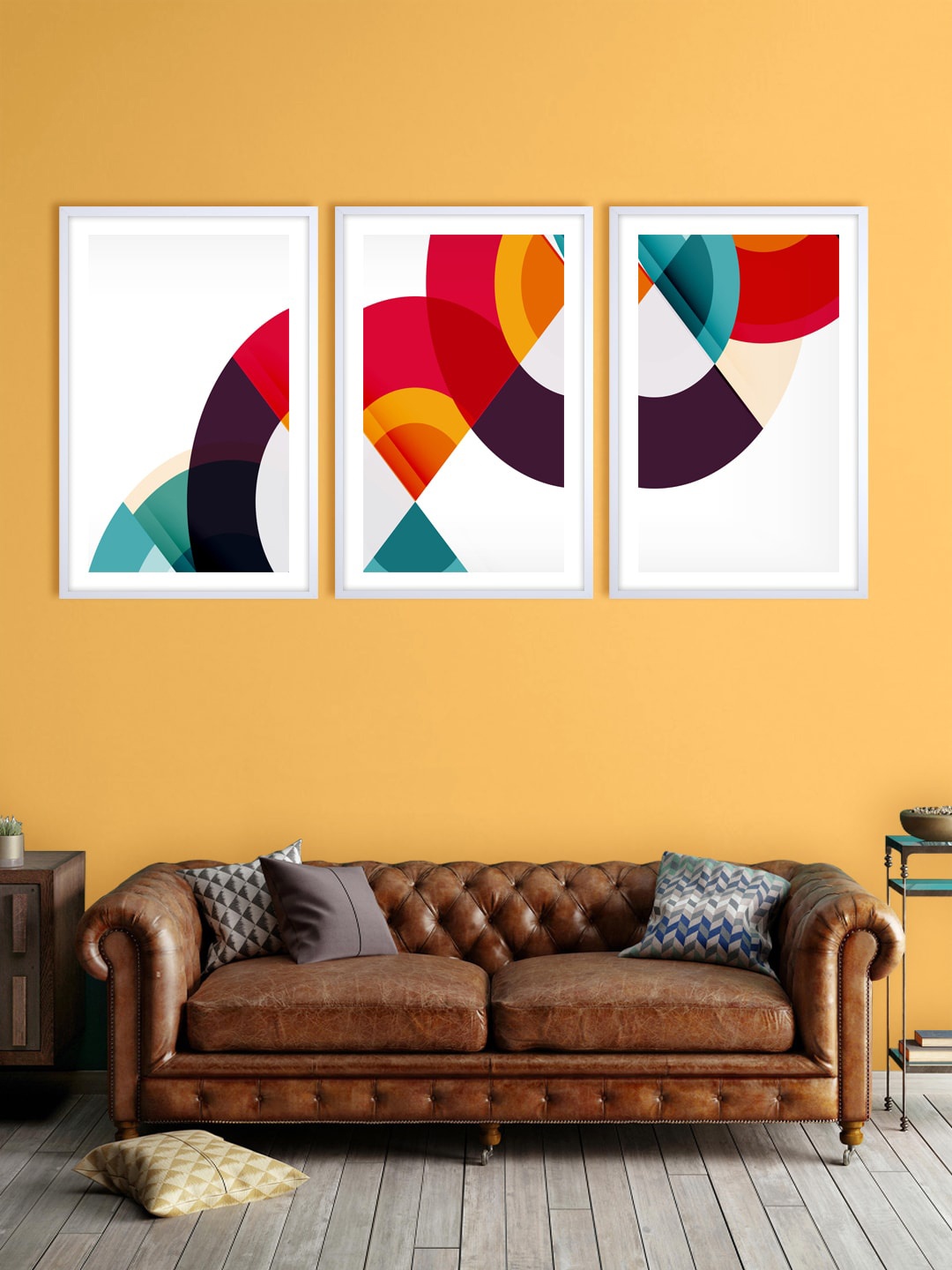 

999Store Set Of 3 White & Red Abstract Printed Wall Arts
