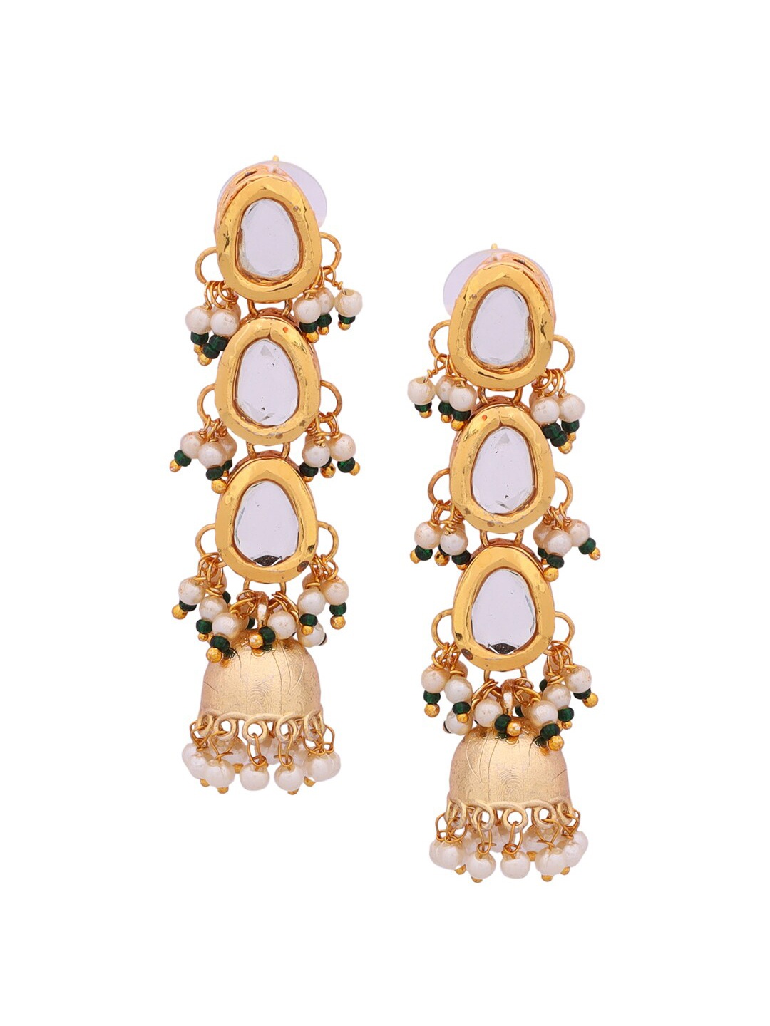 

Shoshaa Gold-Toned & White Contemporary Drop Earrings
