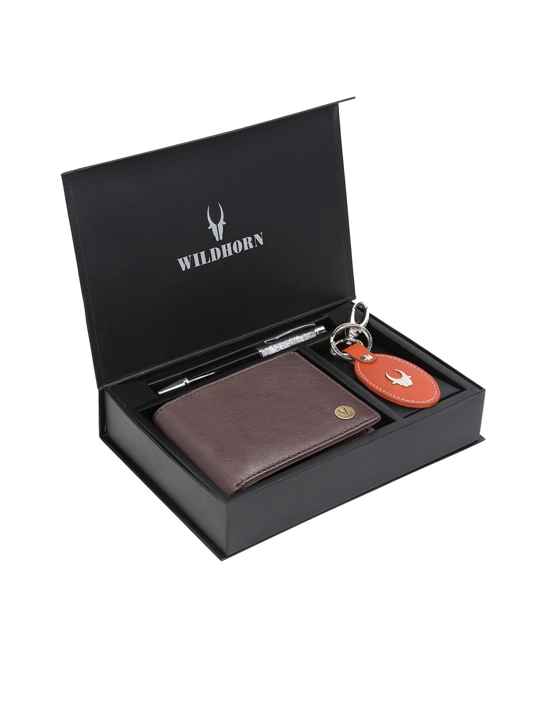 WildHorn Men Brown & Orange RFID Protected Genuine Leather Accessory Gift Set