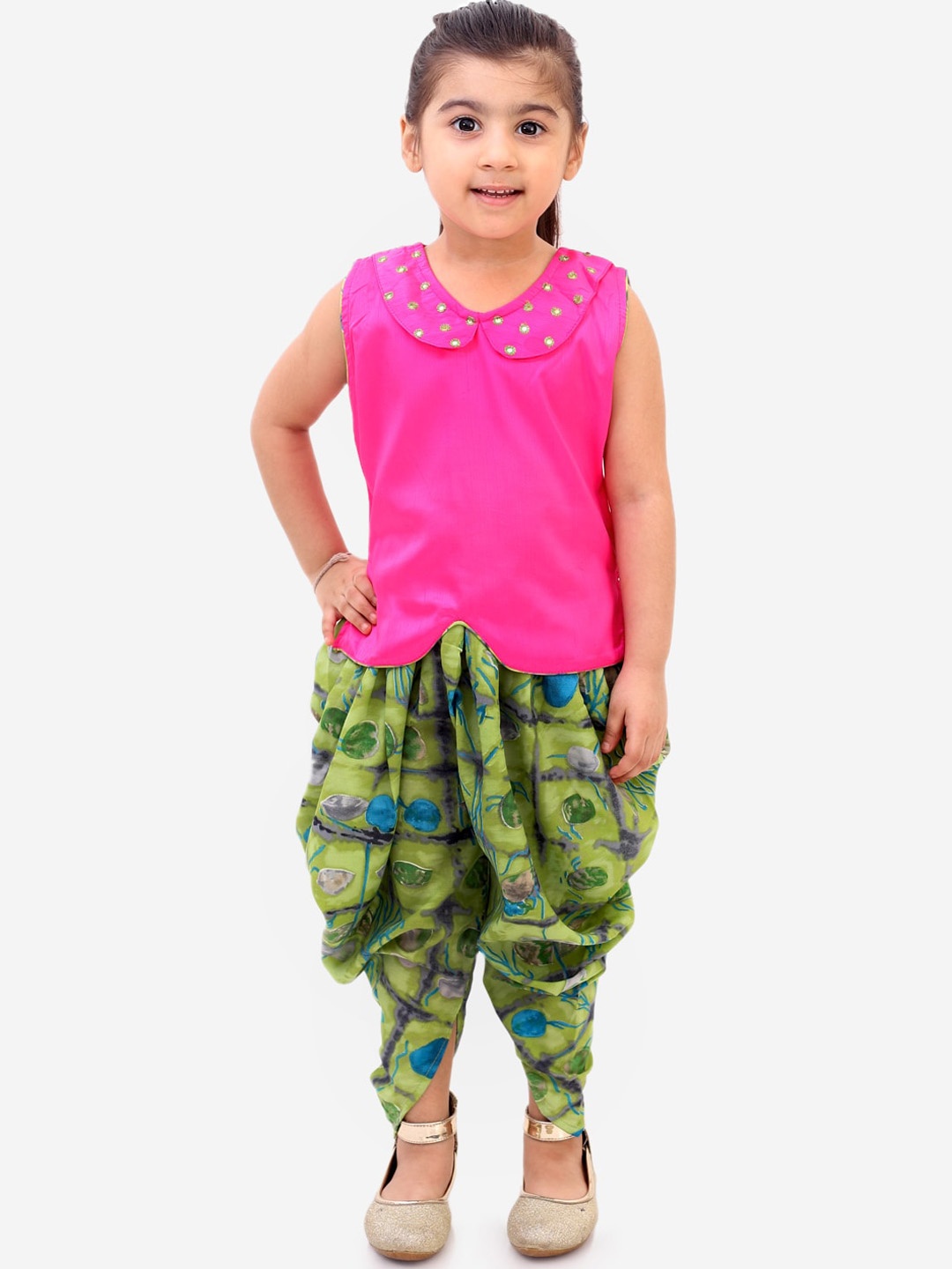 

KID1 Girls Pink & Green Solid Kurti with Dhoti Pants