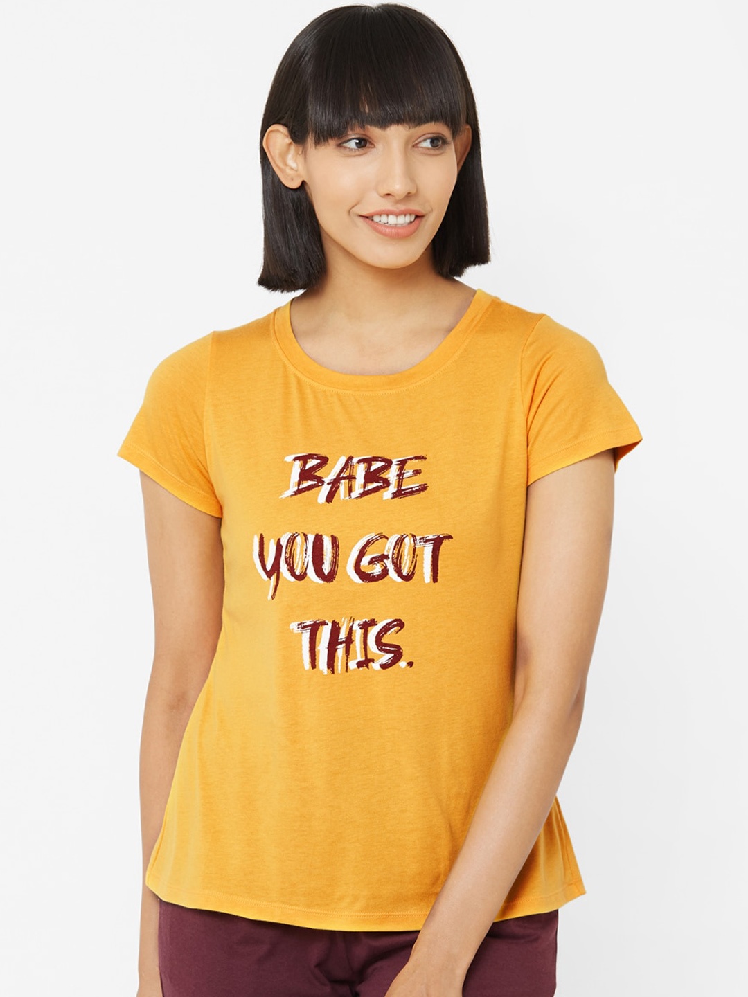 

Soie Women Mustard Yellow Printed Lounge T-Shirt