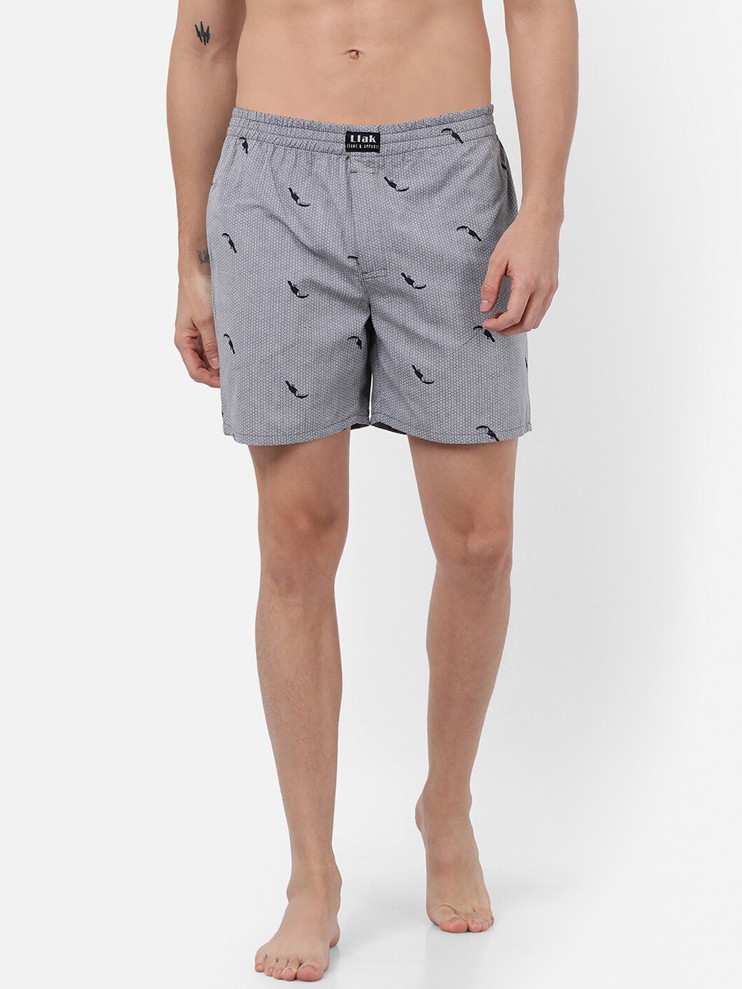 

Llak Jeans Men Grey & Black Printed Pure Cotton Boxers BOXER-SP
