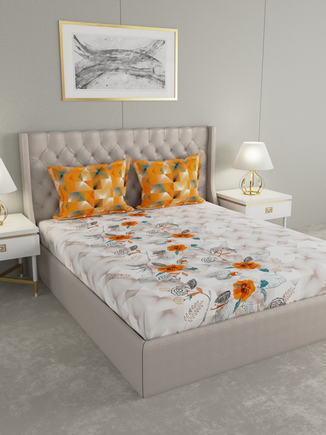 

Raymond Home White Floral 144 TC Cotton 1 King Bedsheet with 2 Pillow Covers