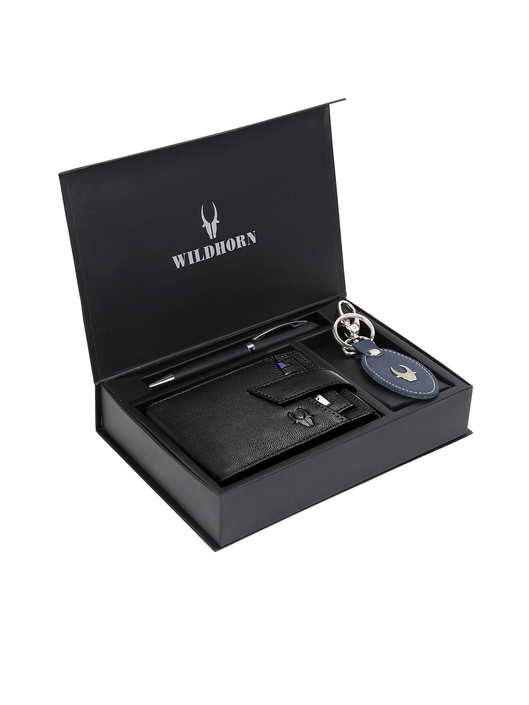 

WildHorn Men Black & Blue RFID Protected Genuine Leather Accessory Gift Set
