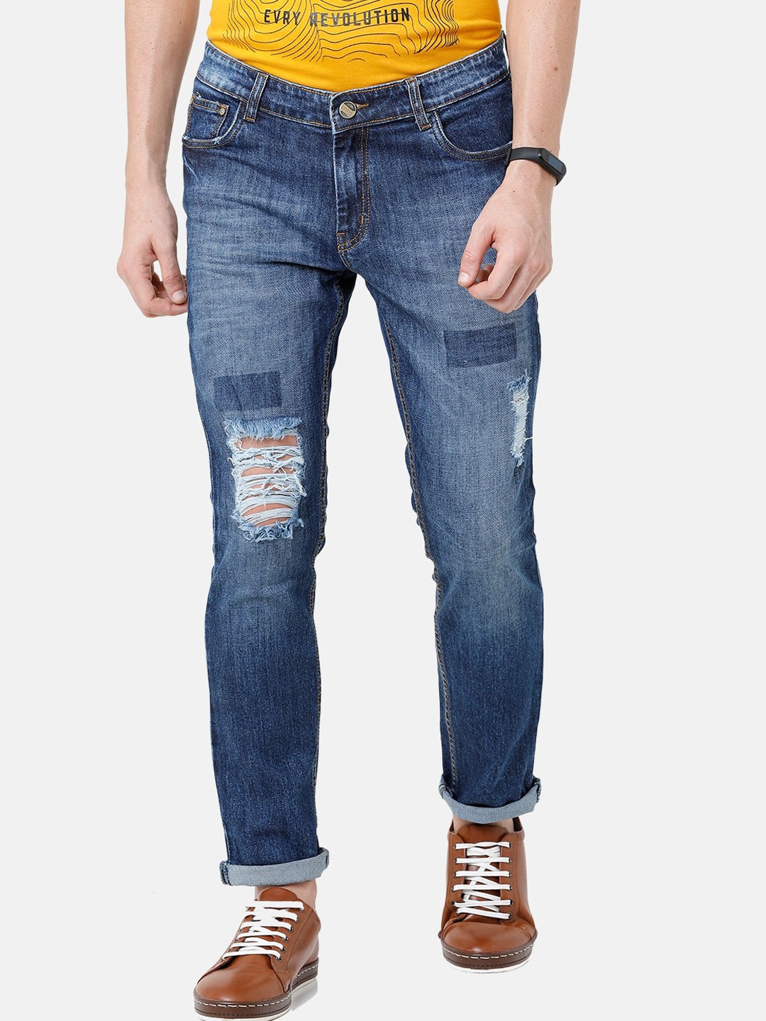 

CINOCCI Men Blue Slim Fit Mid-Rise Highly Distressed Jeans